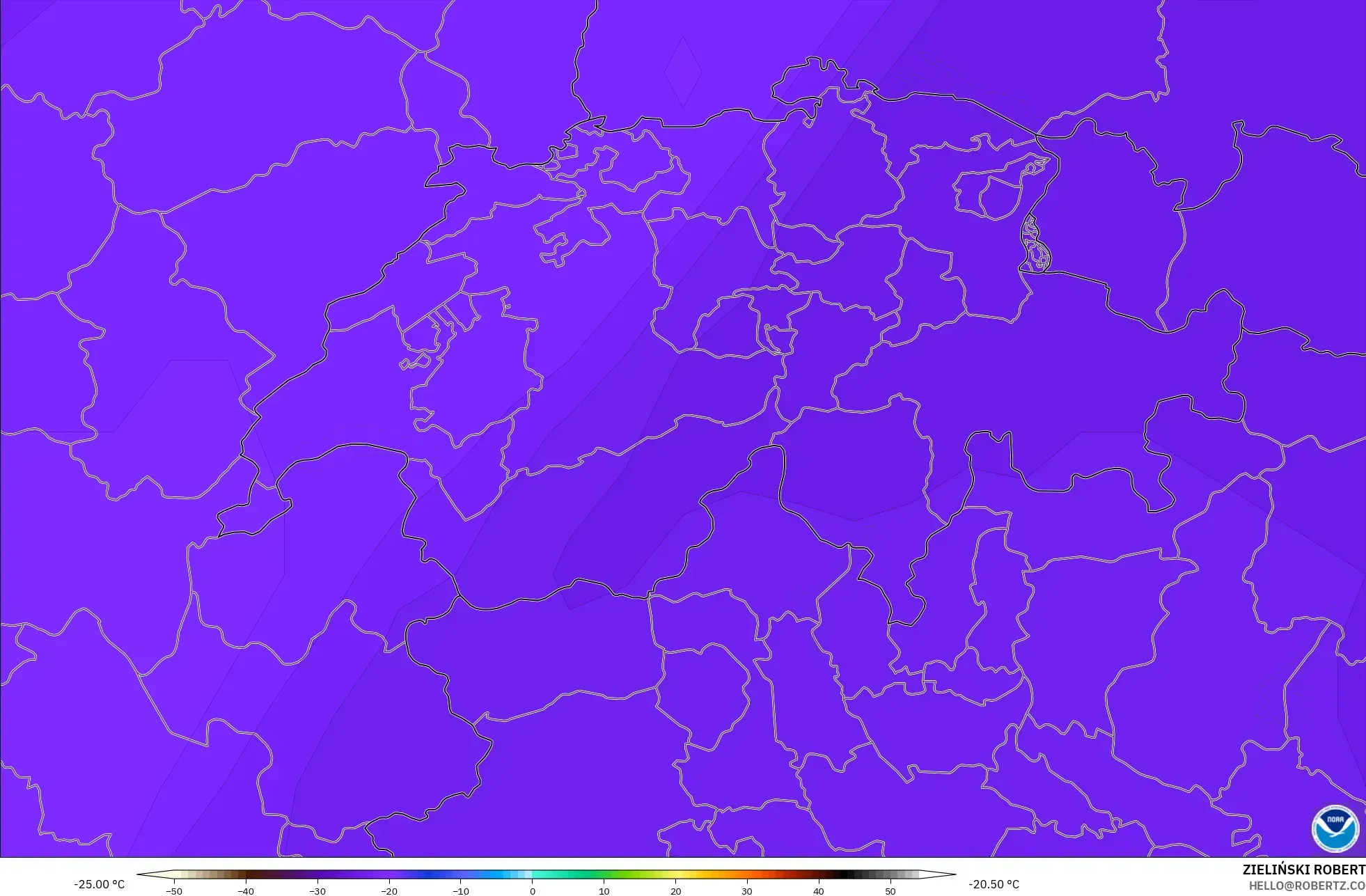 GFS modelo - Suíça, Temperatura a 500 hPa