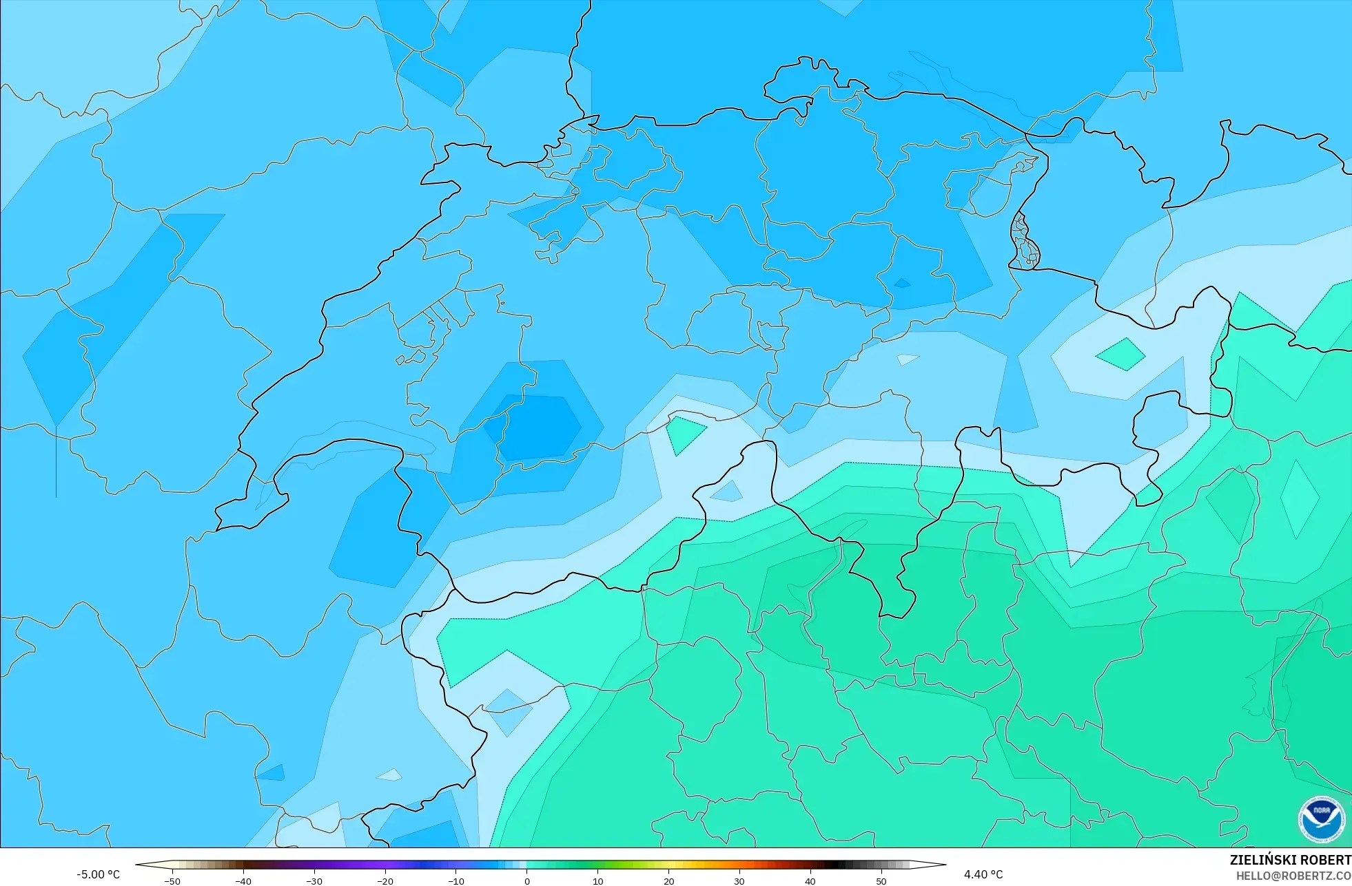 GFS modelo - Suíça, Temperatura a 850 hPa