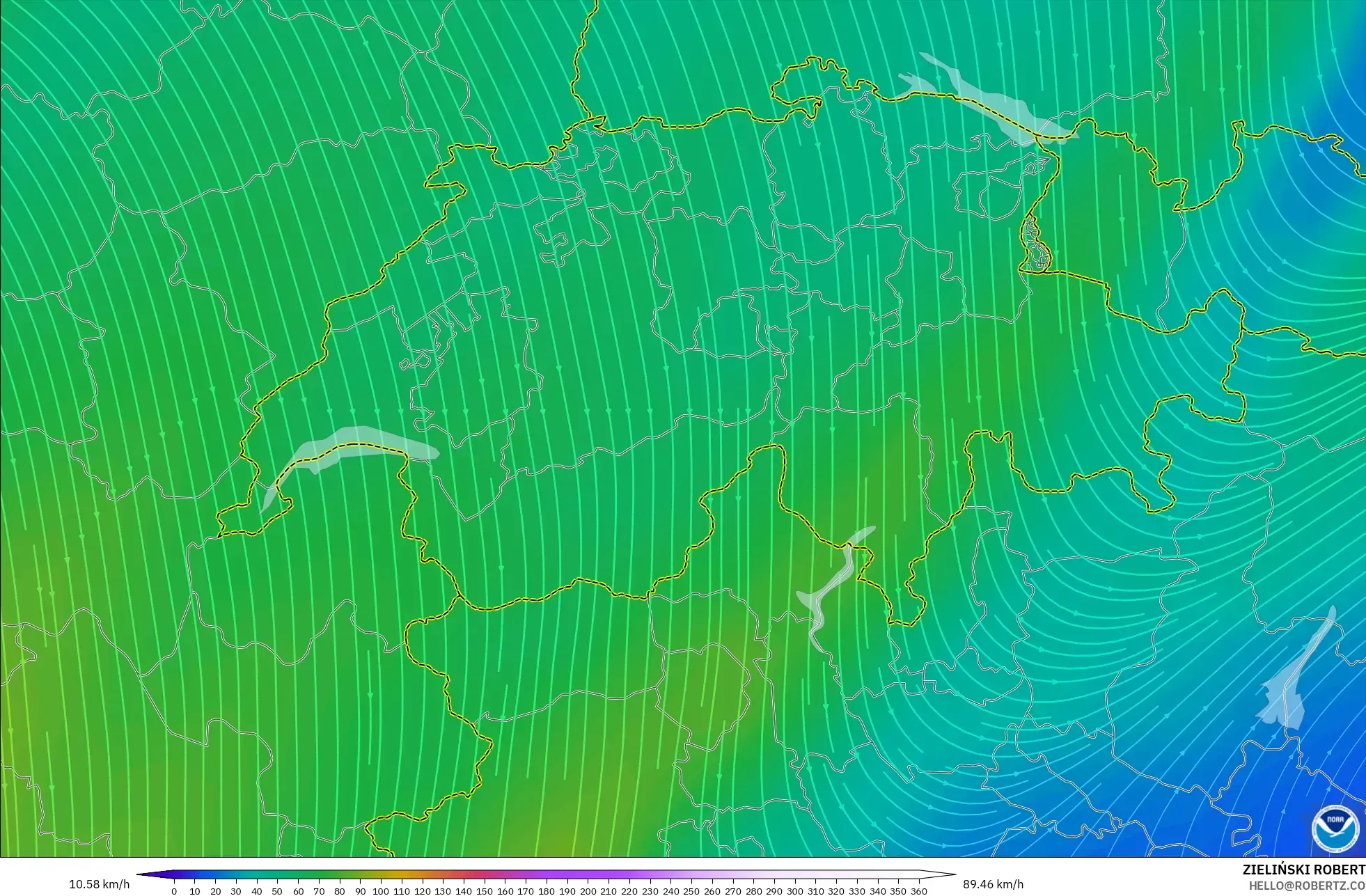 GFS modelo - Suíça, Vento a 300 hPa (corrente em jato)
