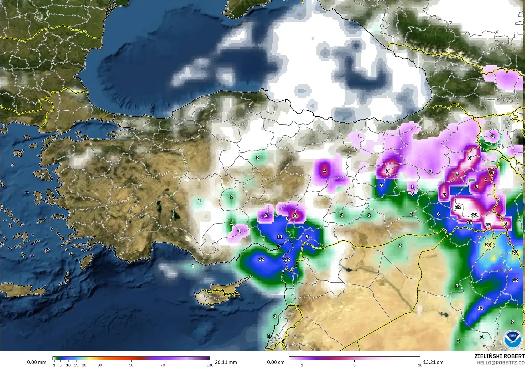 GFS modelo - Turquia, Precipitação, nuvens e pressão