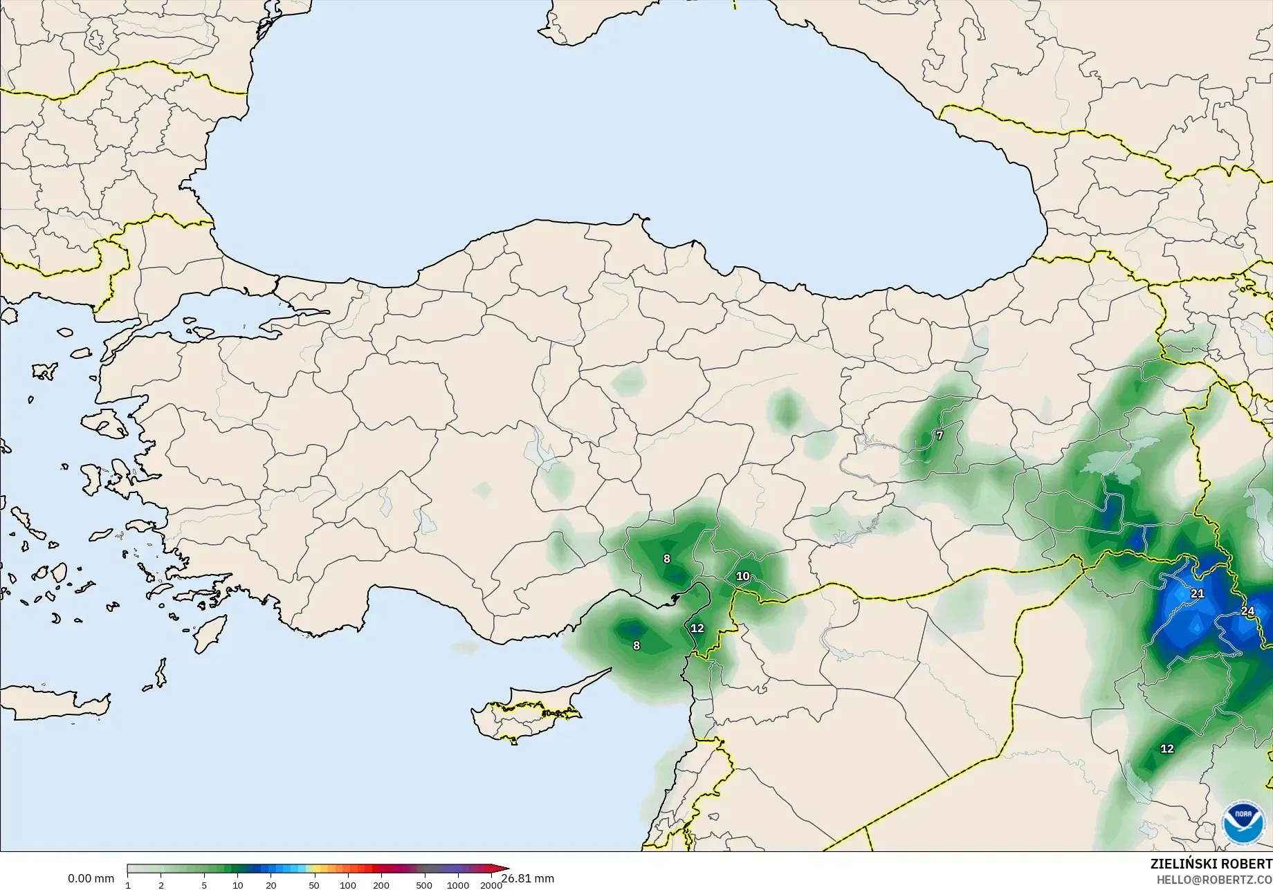 GFS modelo - Turquia, Acúmulo de precipitação