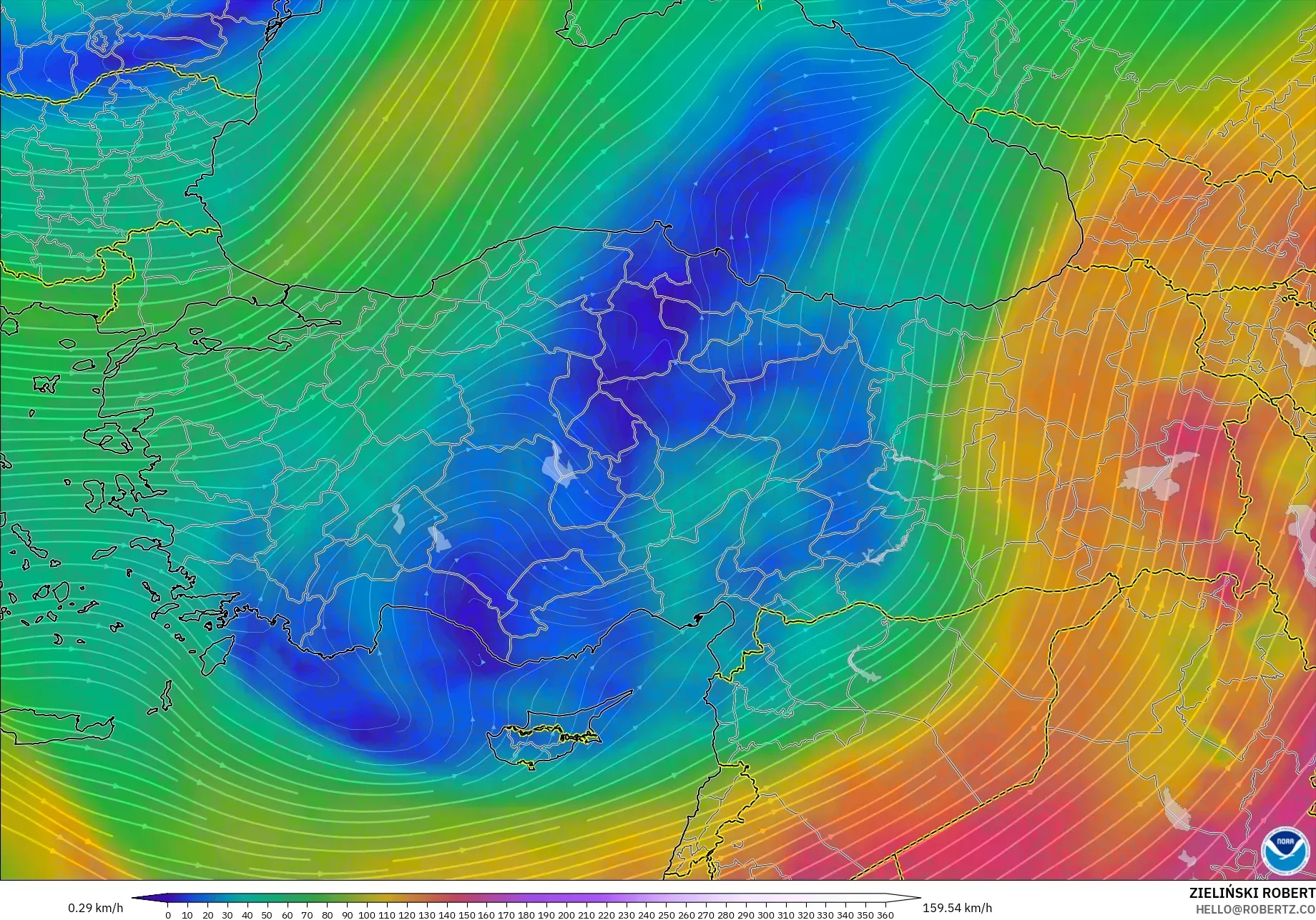 GFS modelo - Turquia, Vento a 300 hPa (corrente em jato)