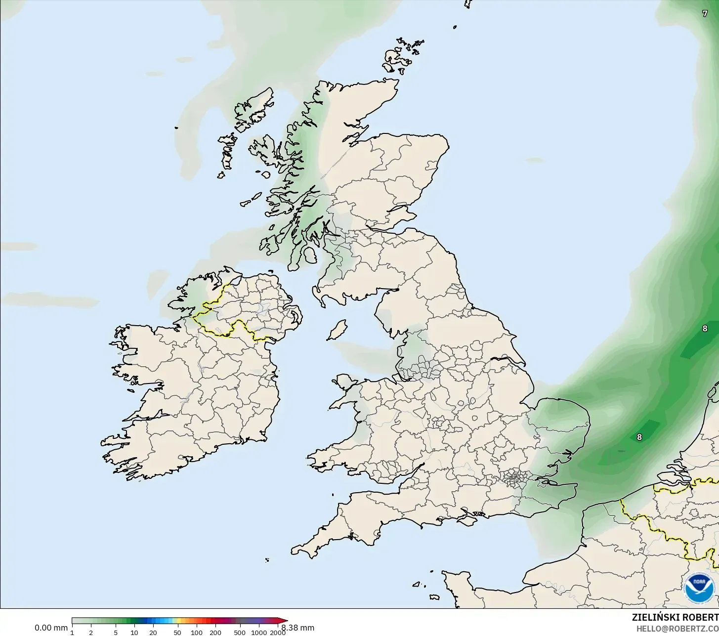 GFS modelo - Reino Unido, Acúmulo de precipitação