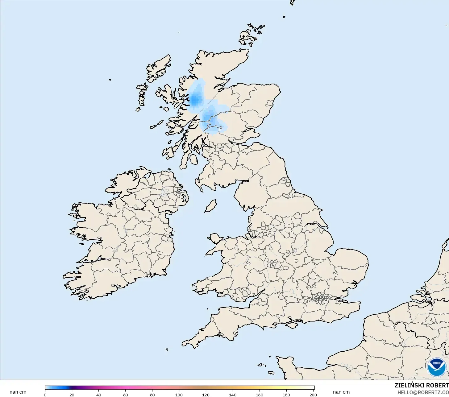 GFS modelo - Reino Unido, Profundidade da neve