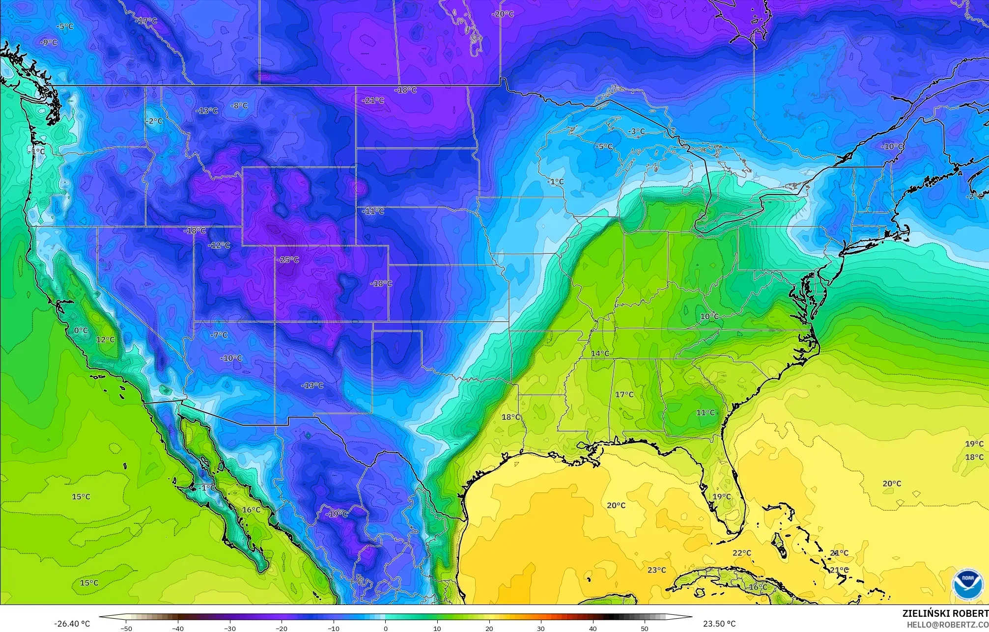 GFS modelo - Estados Unidos, Ponto de orvalho a 2 m