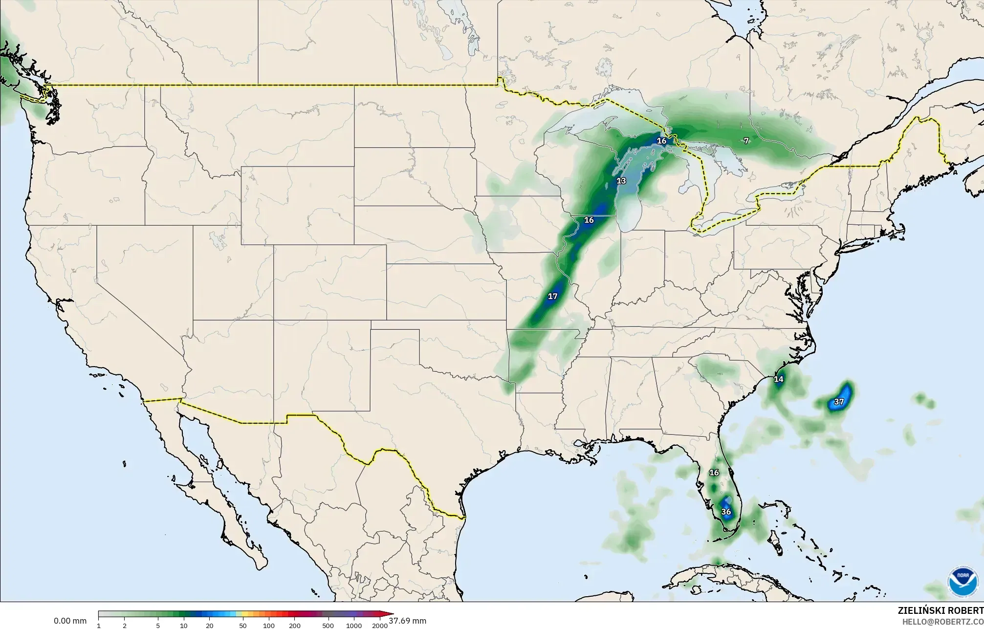GFS modelo - Estados Unidos, Acúmulo de precipitação