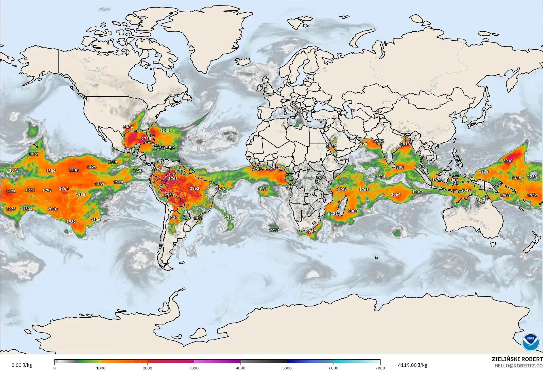 GFS modelo - Mundo, CAPE