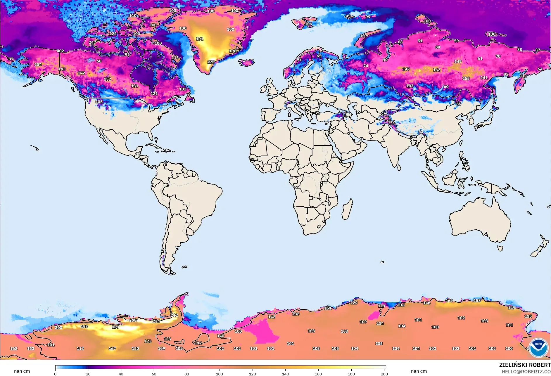 GFS modelo - Mundo, Profundidade da neve