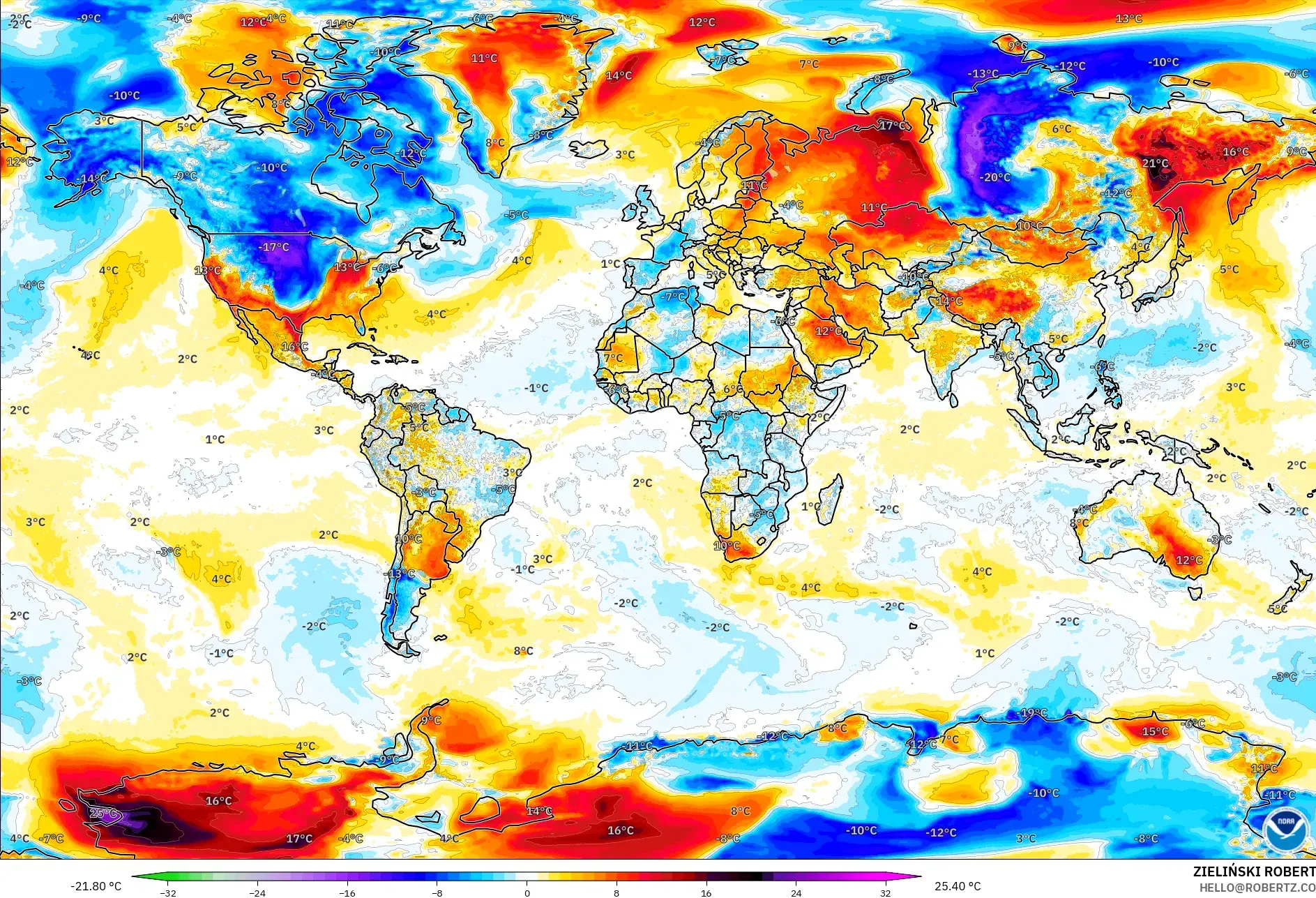 GFS modelo - Mundo, Anomalia de temperatura a 2 m
