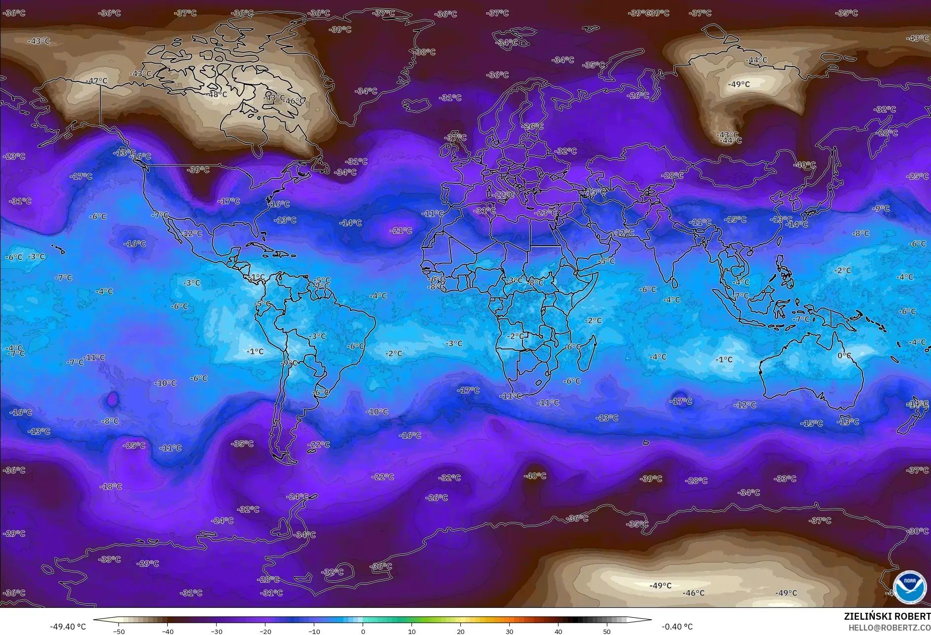 GFS modelo - Mundo, Temperatura a 500 hPa