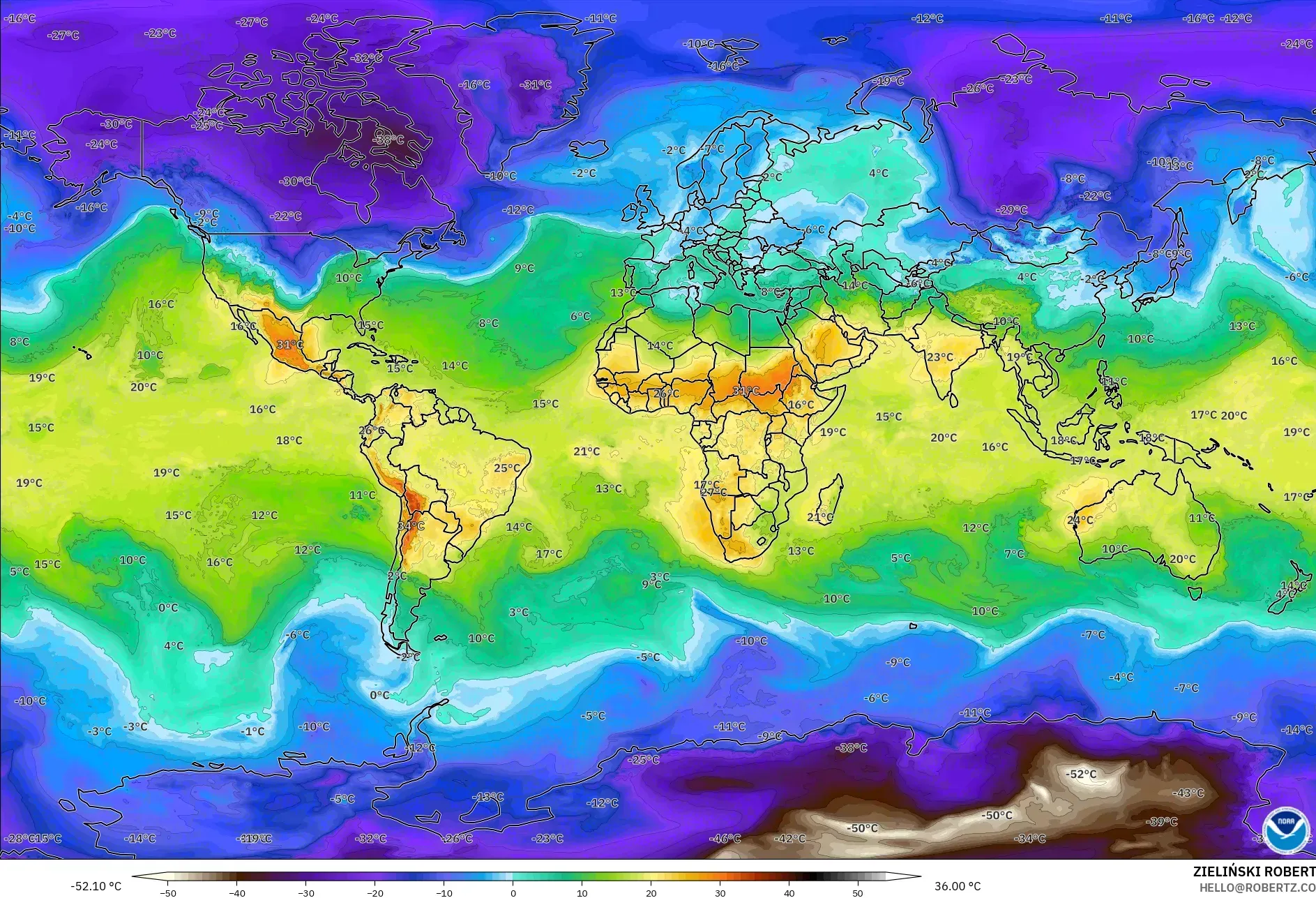 GFS modelo - Mundo, Temperatura a 850 hPa