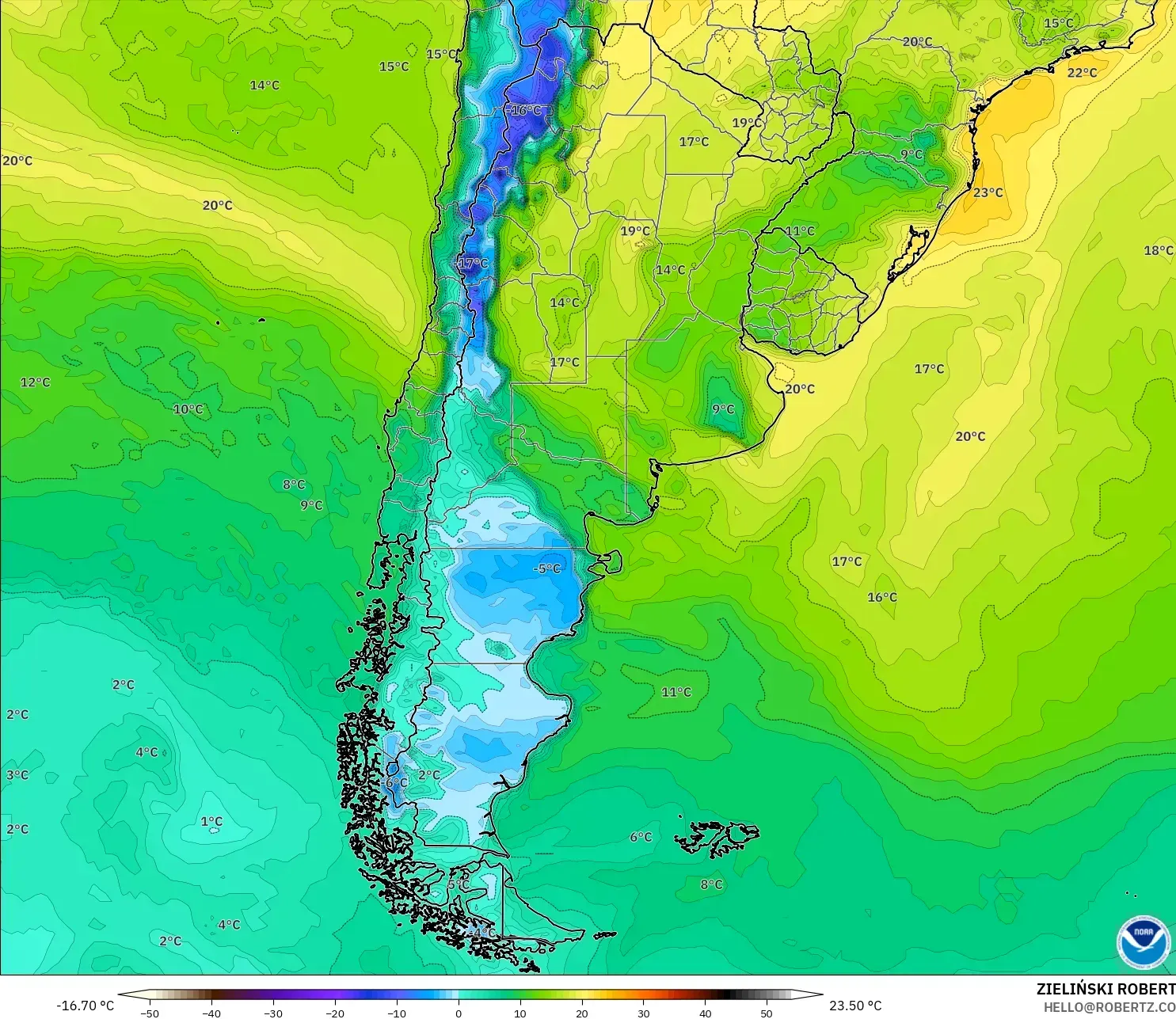GFS modelo - Argentina, Ponto de orvalho a 2 m