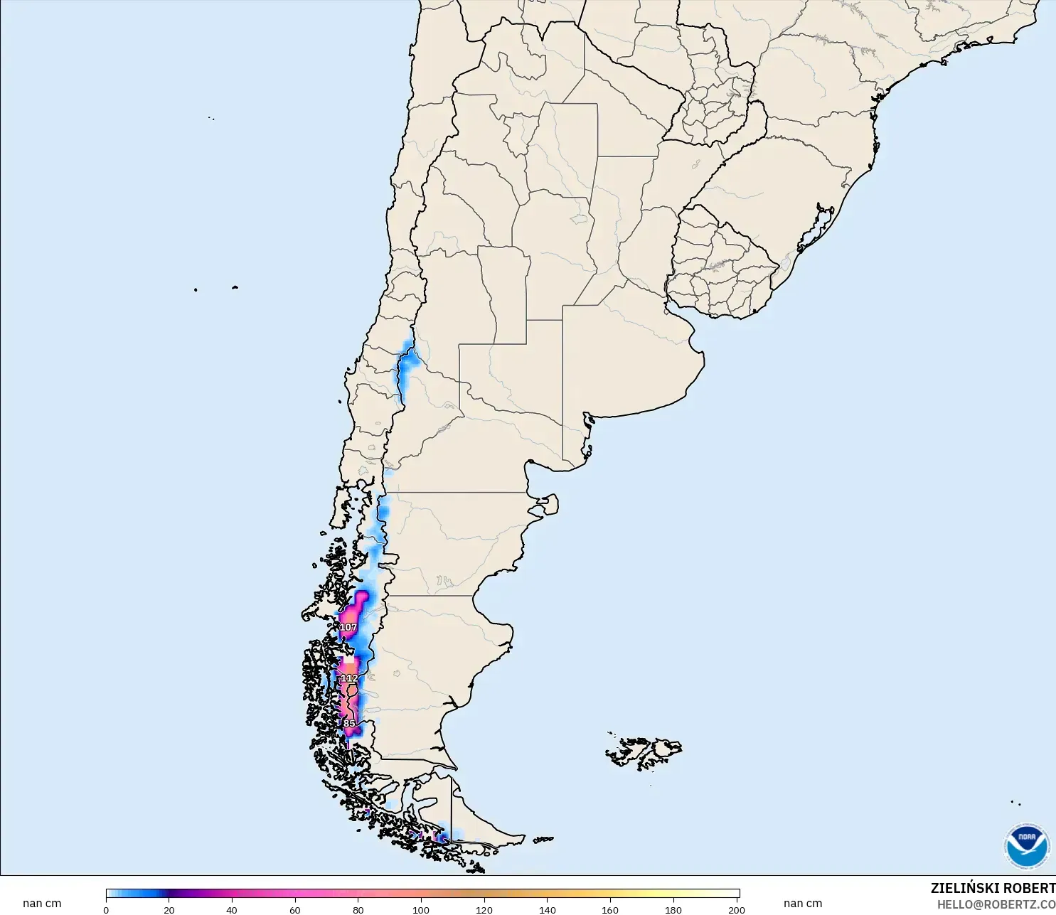 GFS modelo - Argentina, Profundidade da neve