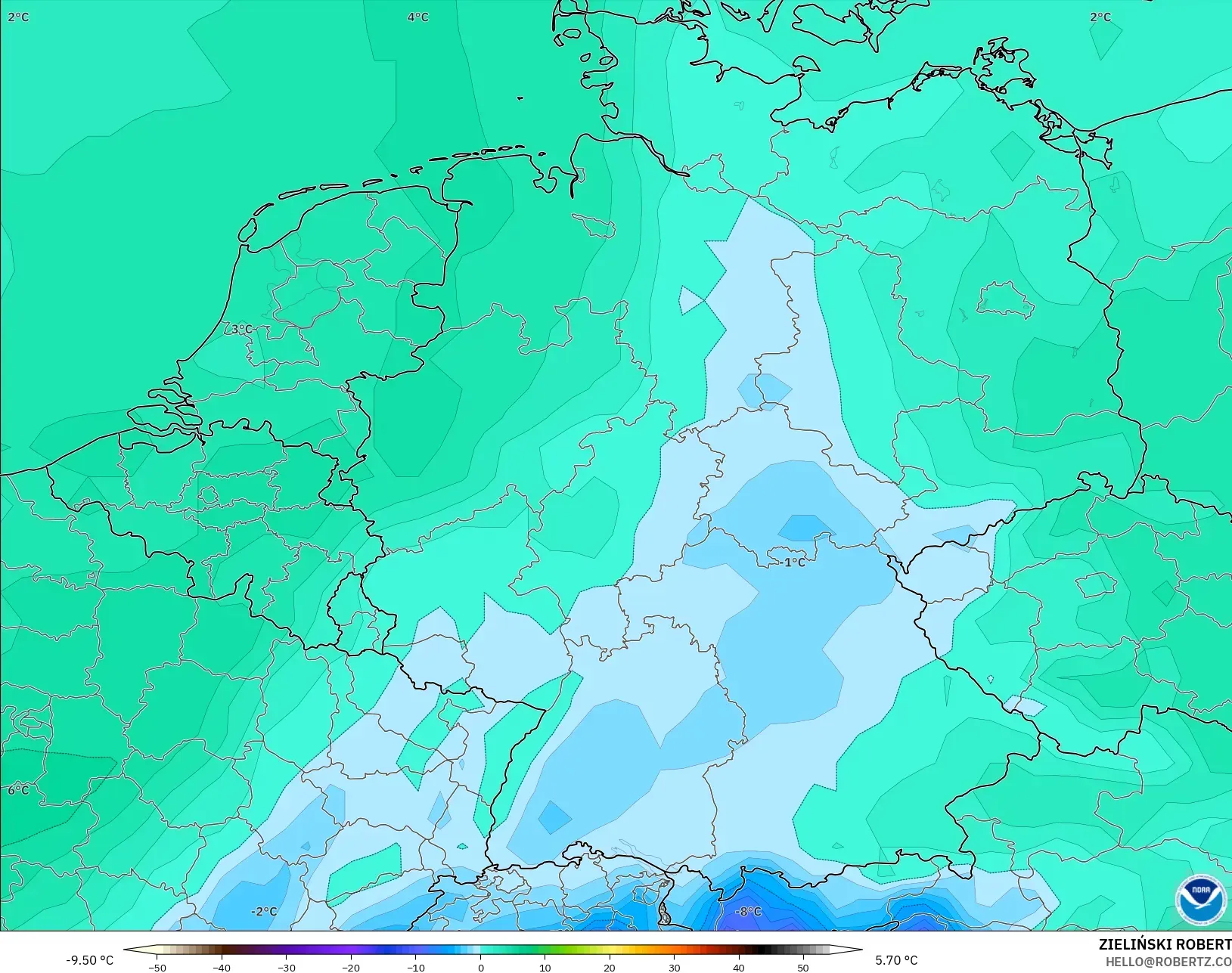 GFS modelo - Alemanha, Ponto de orvalho a 2 m
