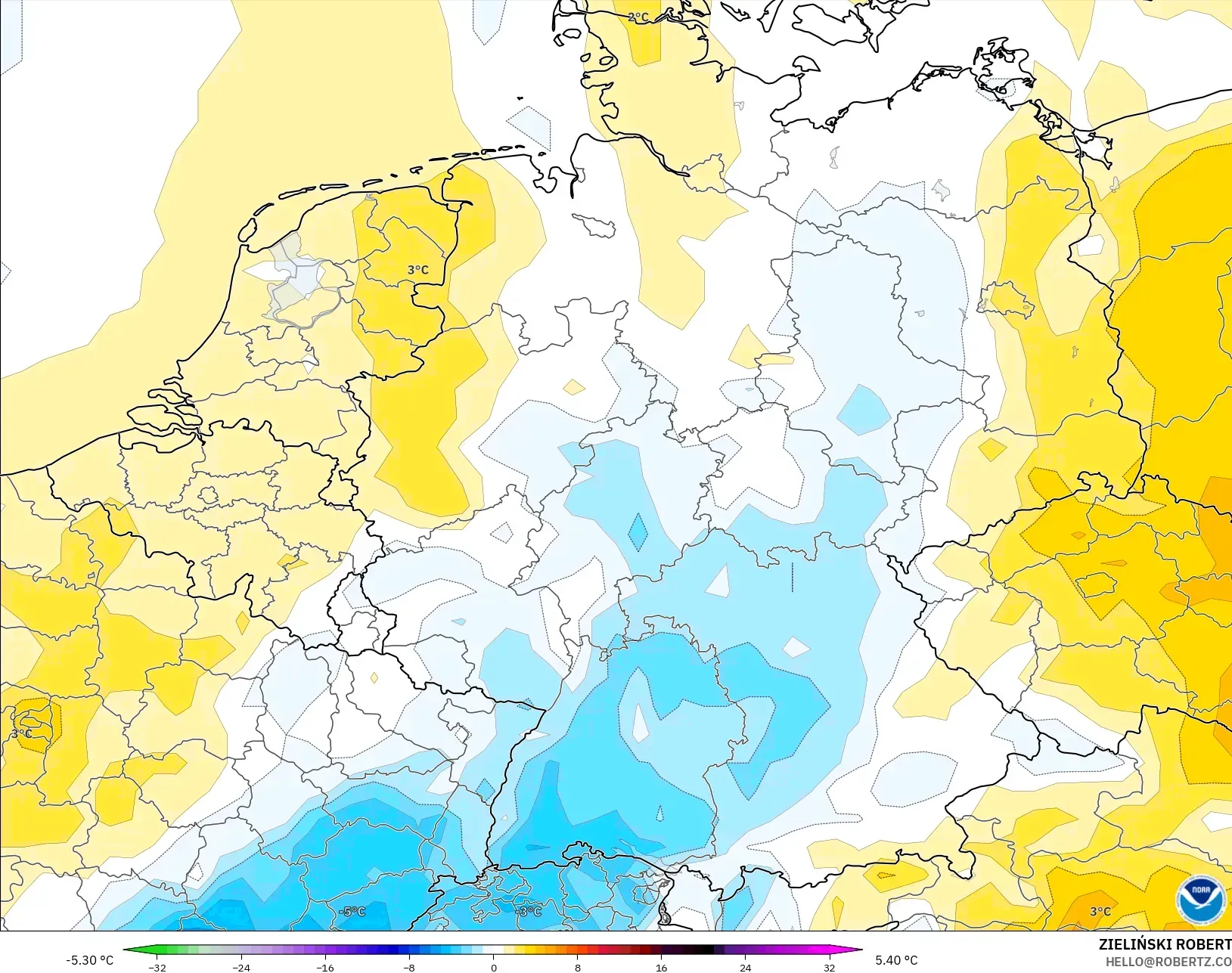 GFS modelo - Alemanha, Anomalia de temperatura a 2 m