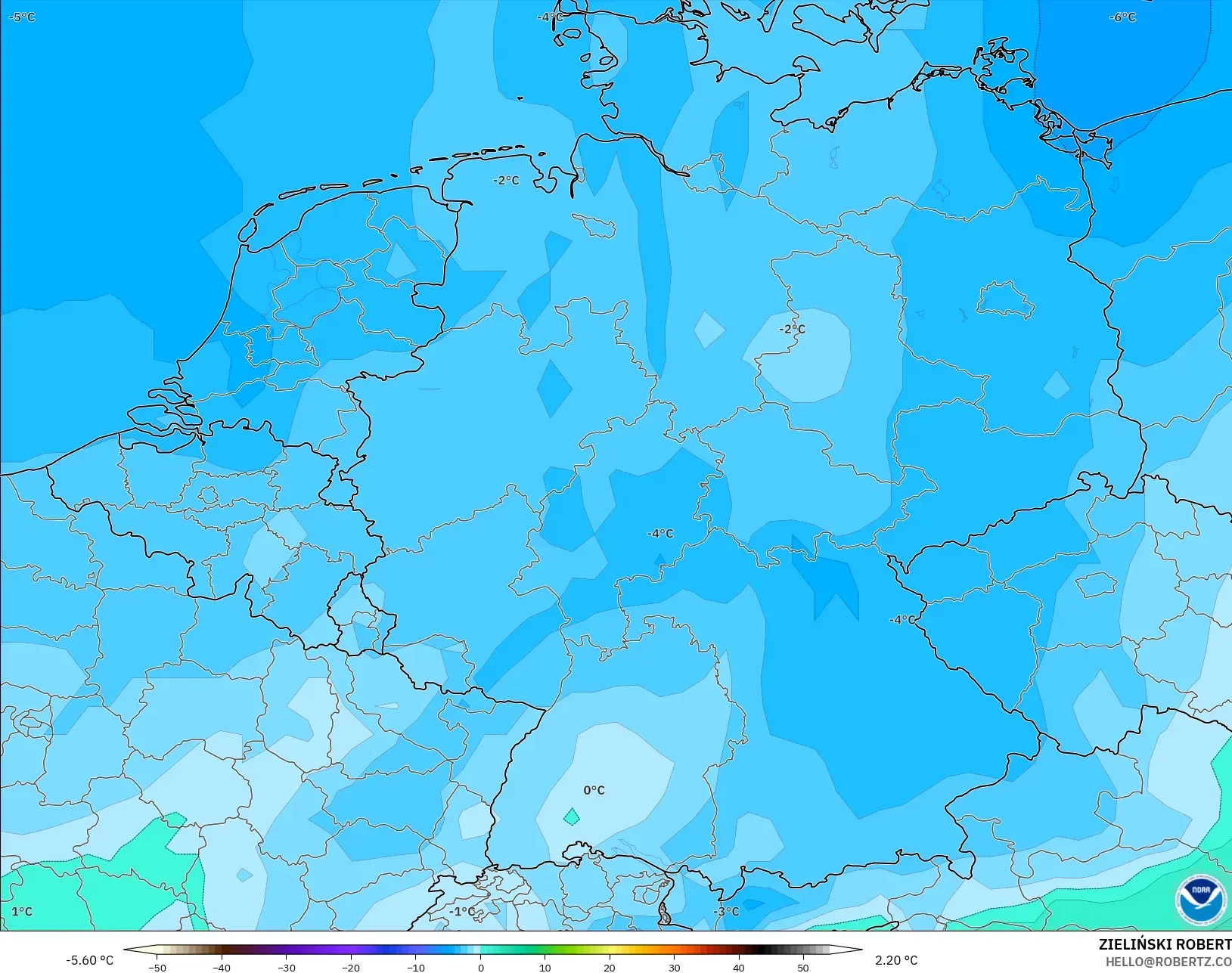 GFS modelo - Alemanha, Temperatura a 850 hPa