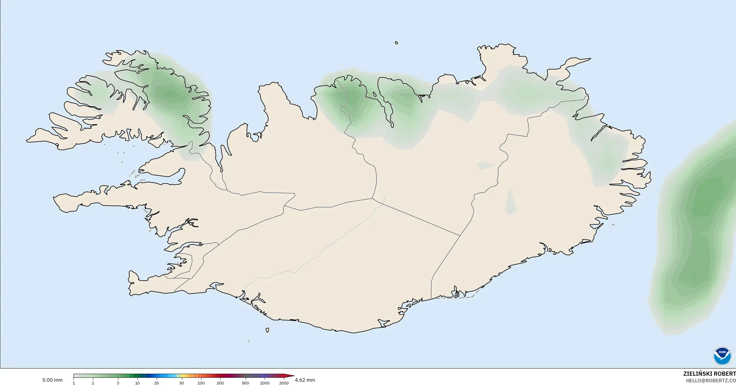 GFS modelo - Islândia, Acúmulo de precipitação