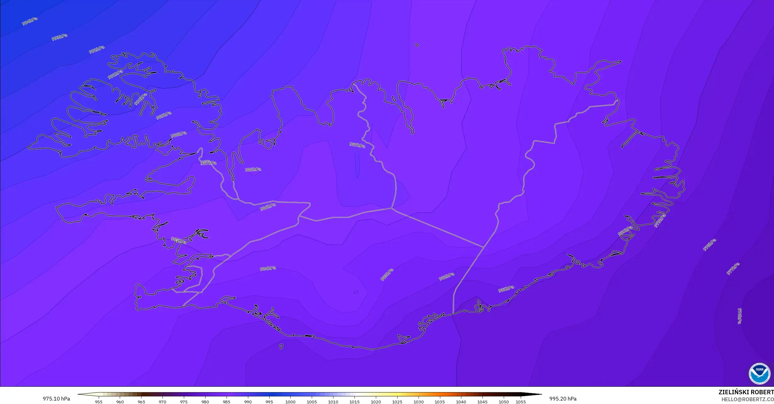 GFS modelo - Islândia, Pressão