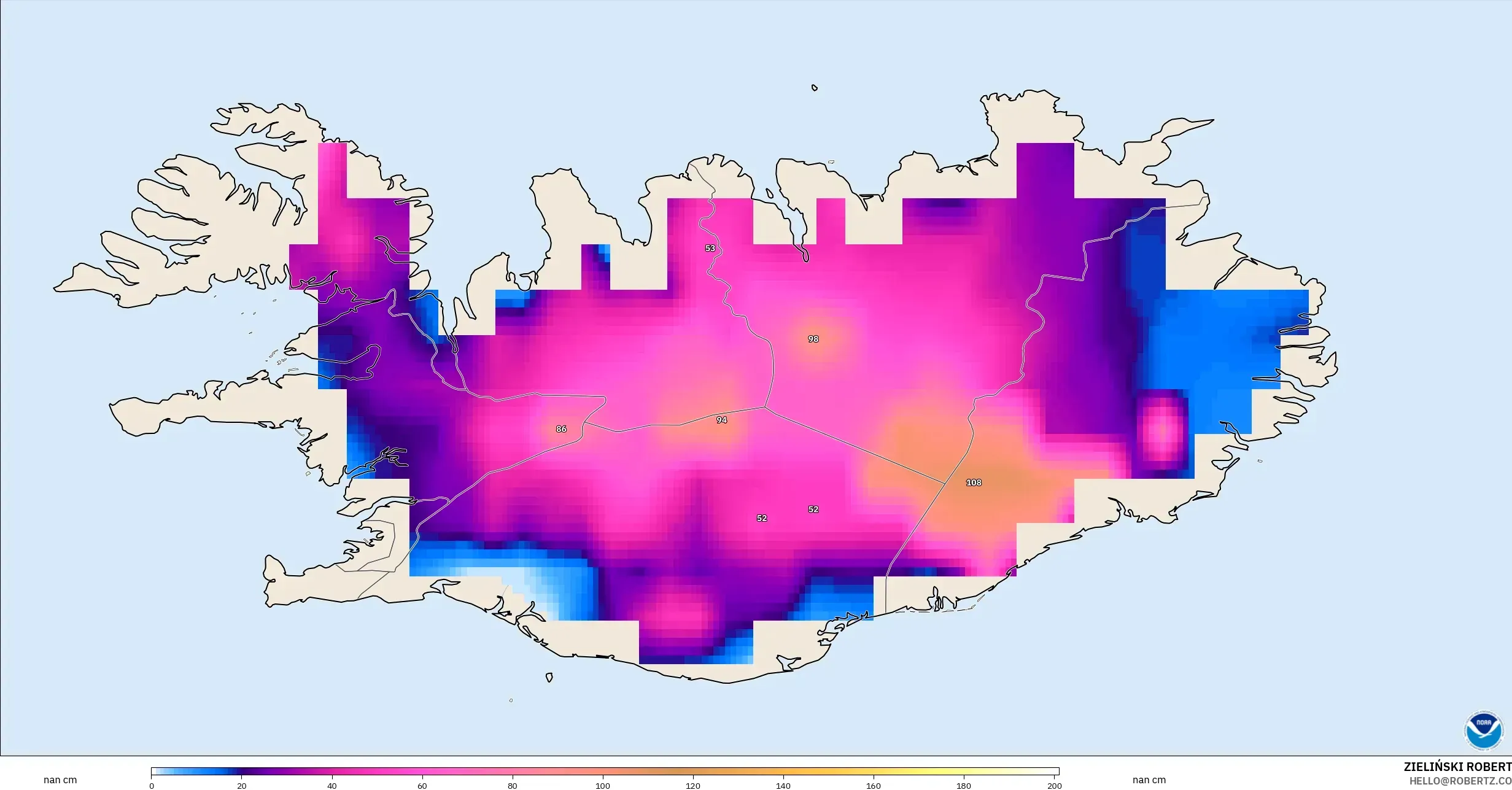 GFS modelo - Islândia, Profundidade da neve