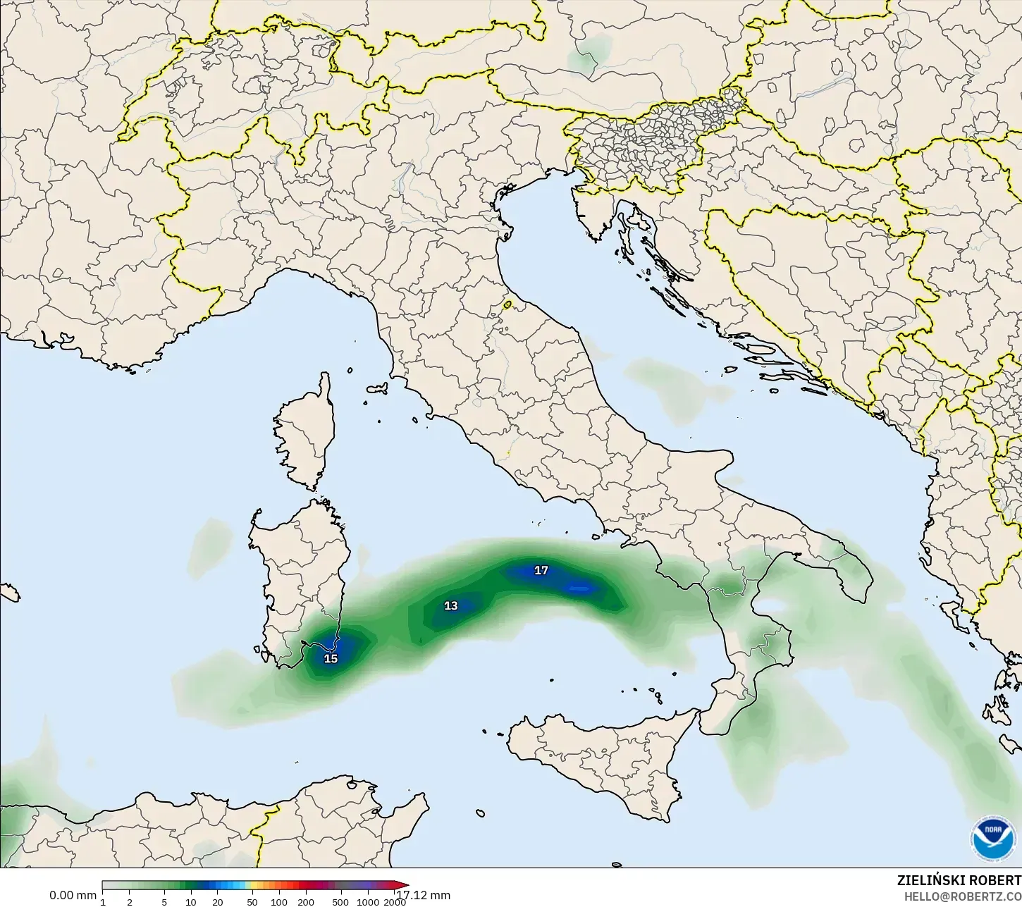 GFS modelo - Itália, Acúmulo de precipitação