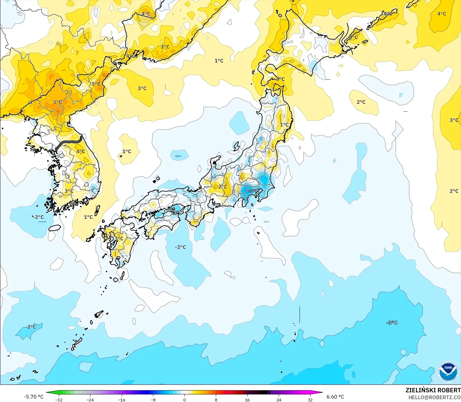 GFS modelo - Japão, Anomalia de temperatura a 2 m