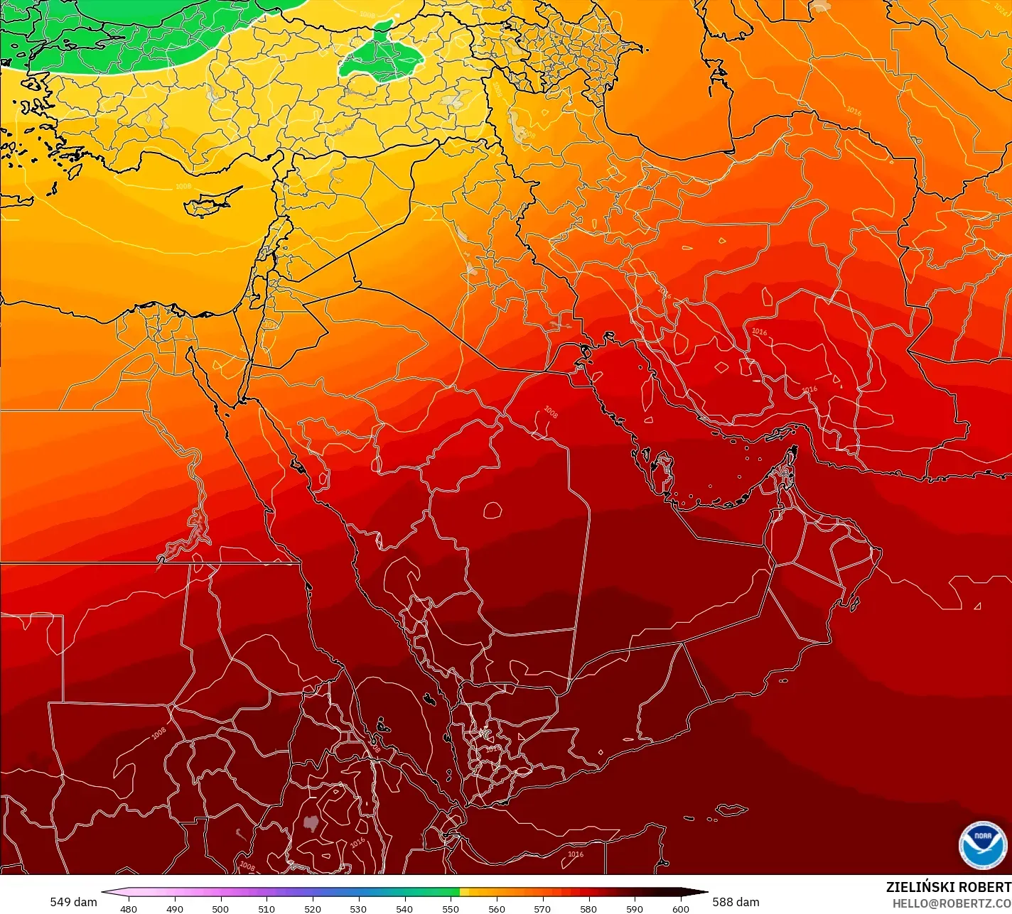 GFS modelo - Oriente Médio, Altura geopotencial a 500 hPa