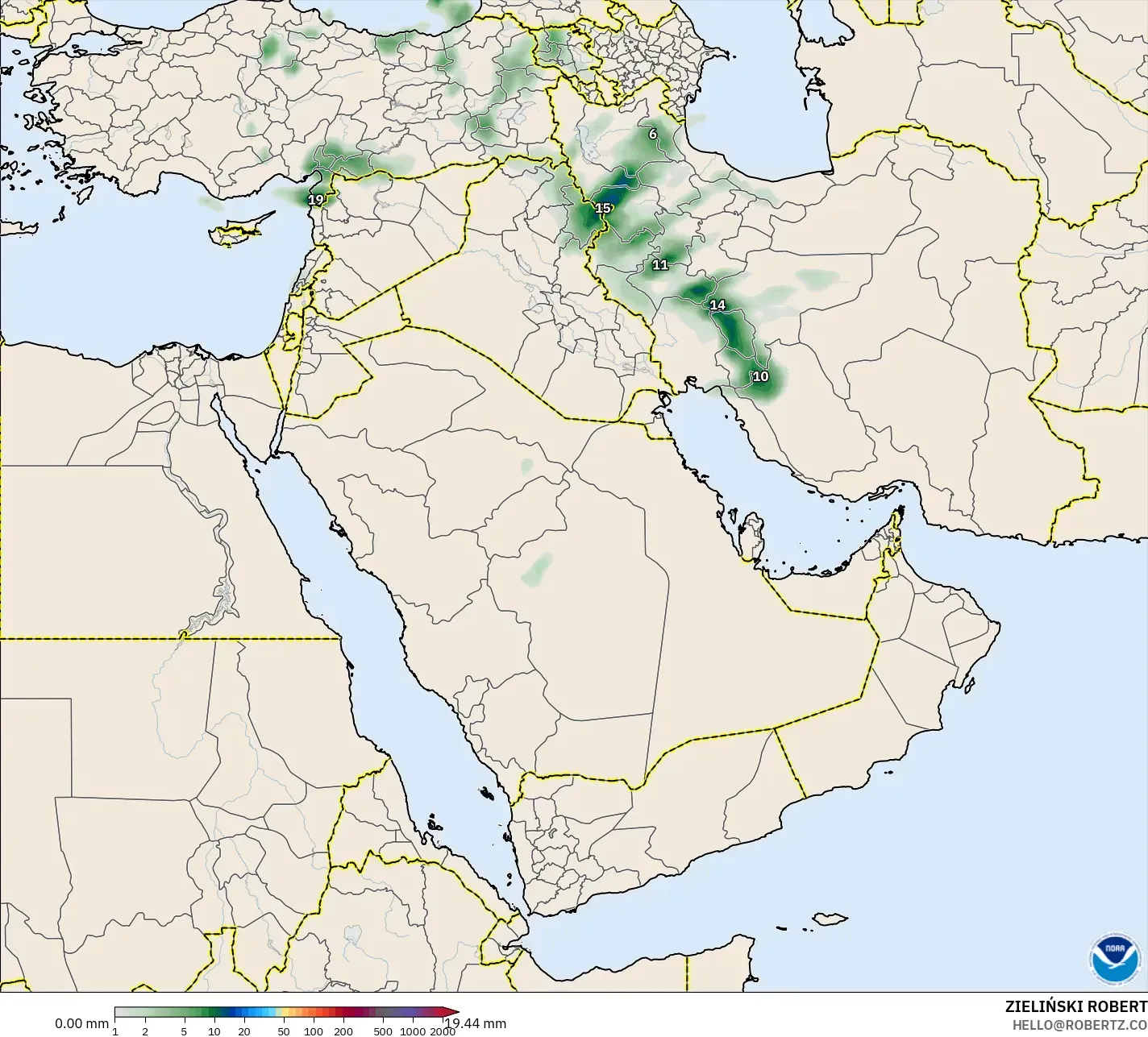GFS modelo - Oriente Médio, Acúmulo de precipitação