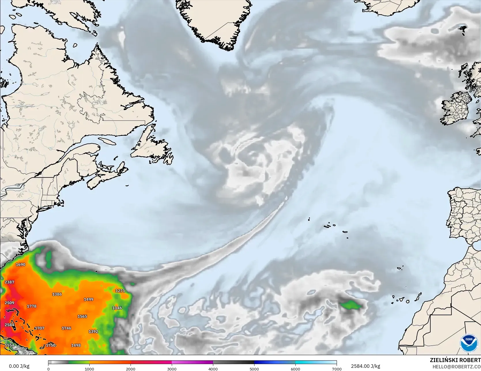 GFS modelo - Atlântico Norte, CAPE