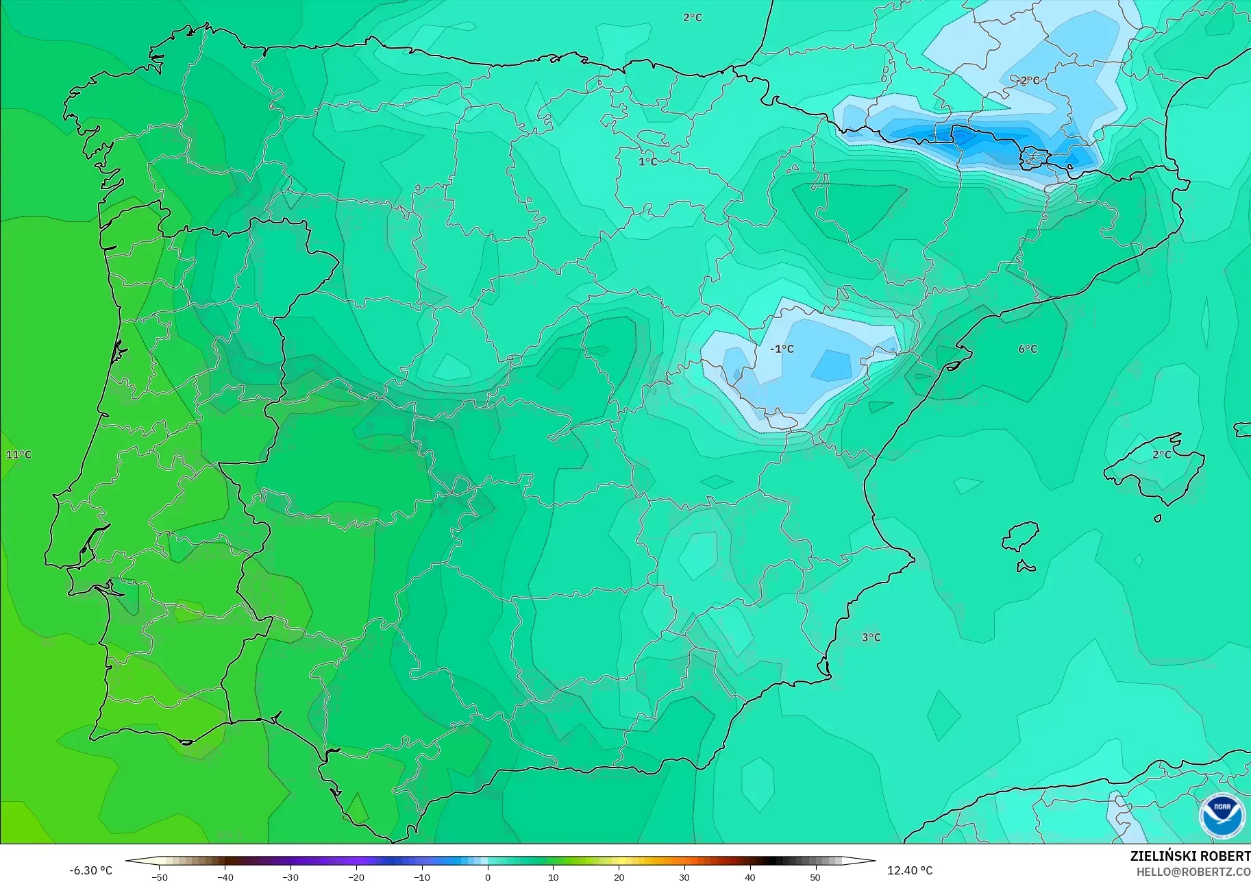 GFS modelo - Espanha, Temperatura a 850 hPa