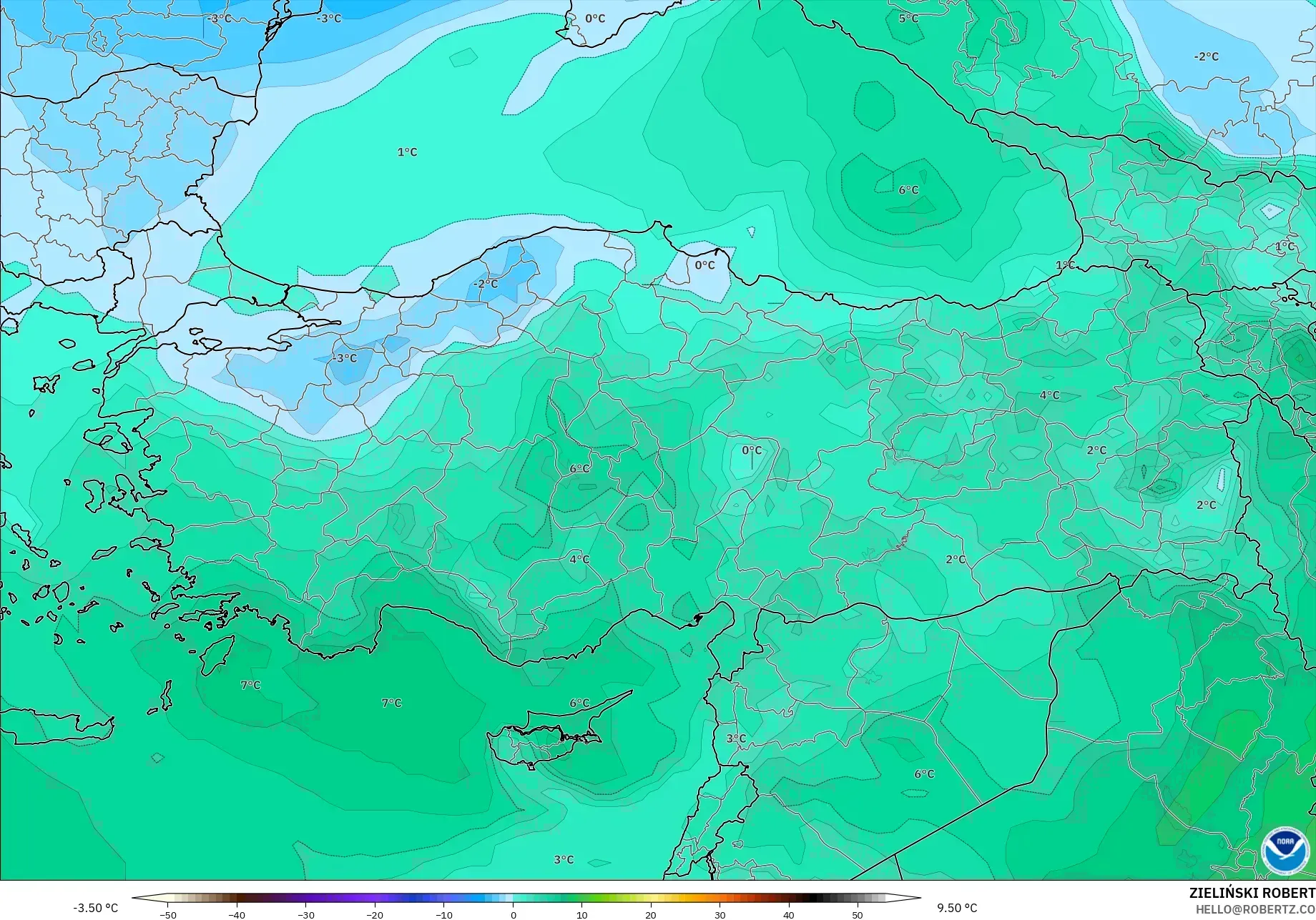 GFS modelo - Turquia, Temperatura a 850 hPa