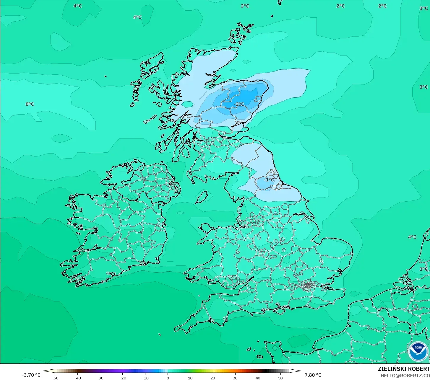 GFS modelo - Reino Unido, Ponto de orvalho a 2 m