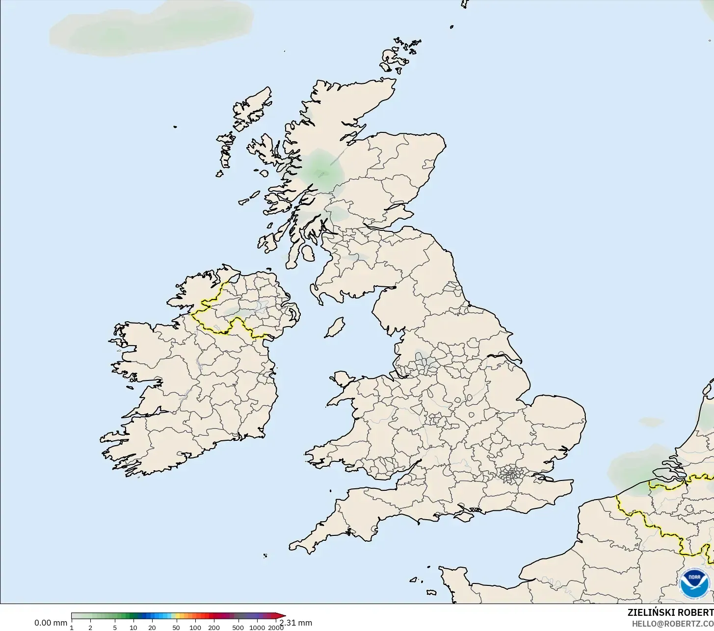 GFS modelo - Reino Unido, Acúmulo de precipitação