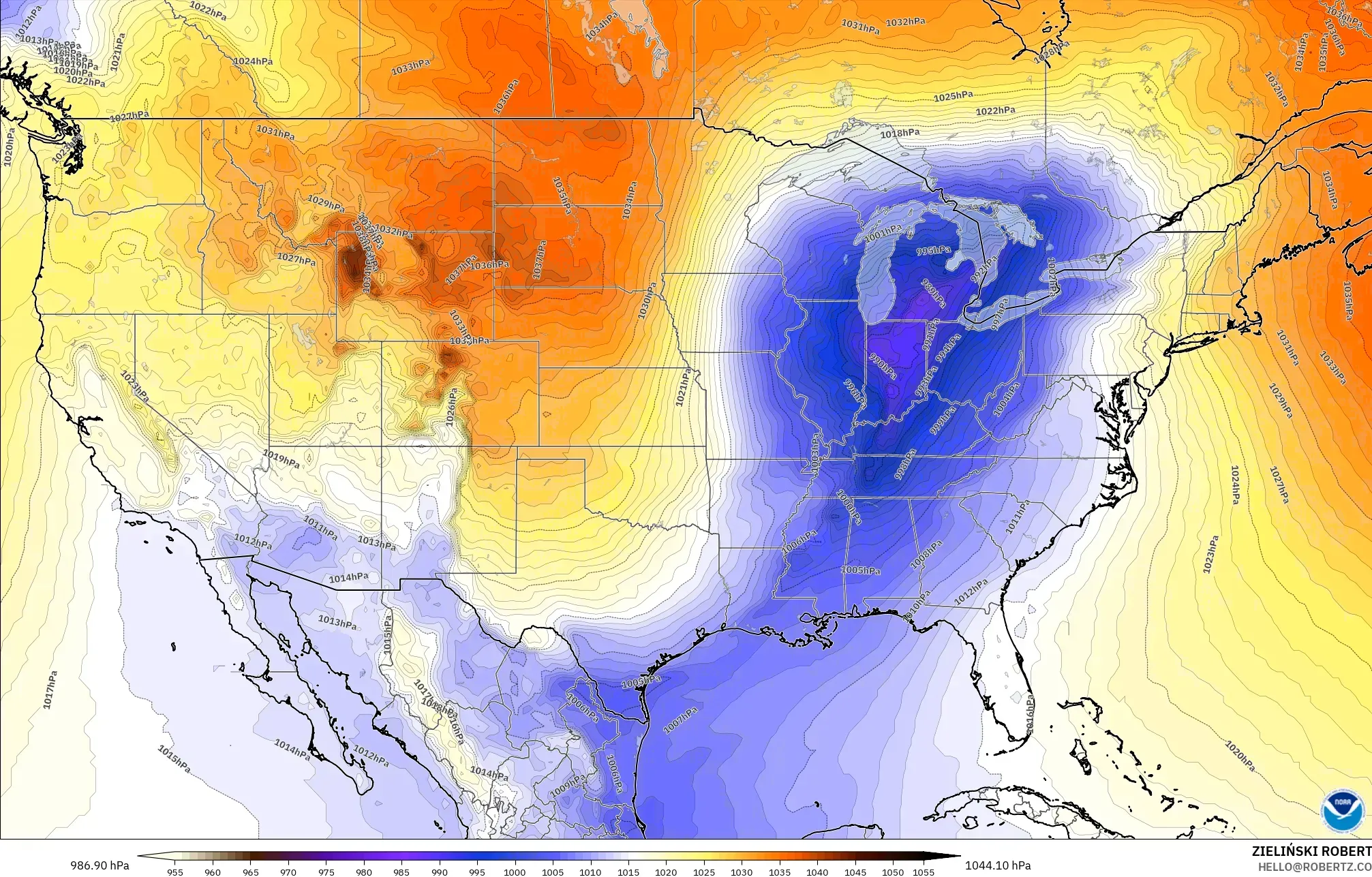 GFS modelo - Estados Unidos, Pressão