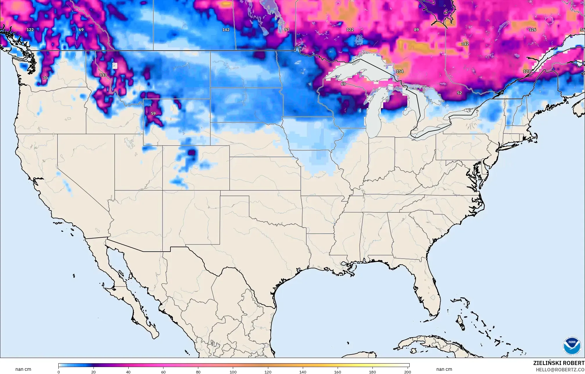 GFS modelo - Estados Unidos, Profundidade da neve