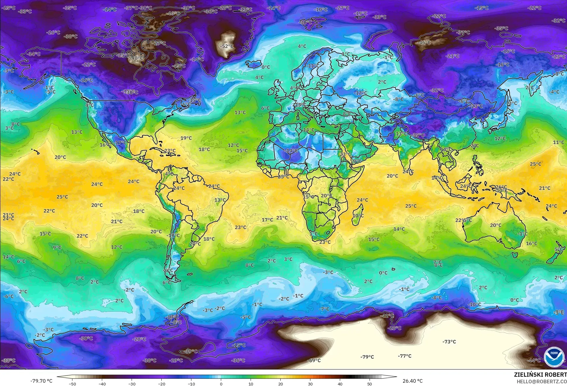 GFS modelo - Mundo, Ponto de orvalho a 2 m