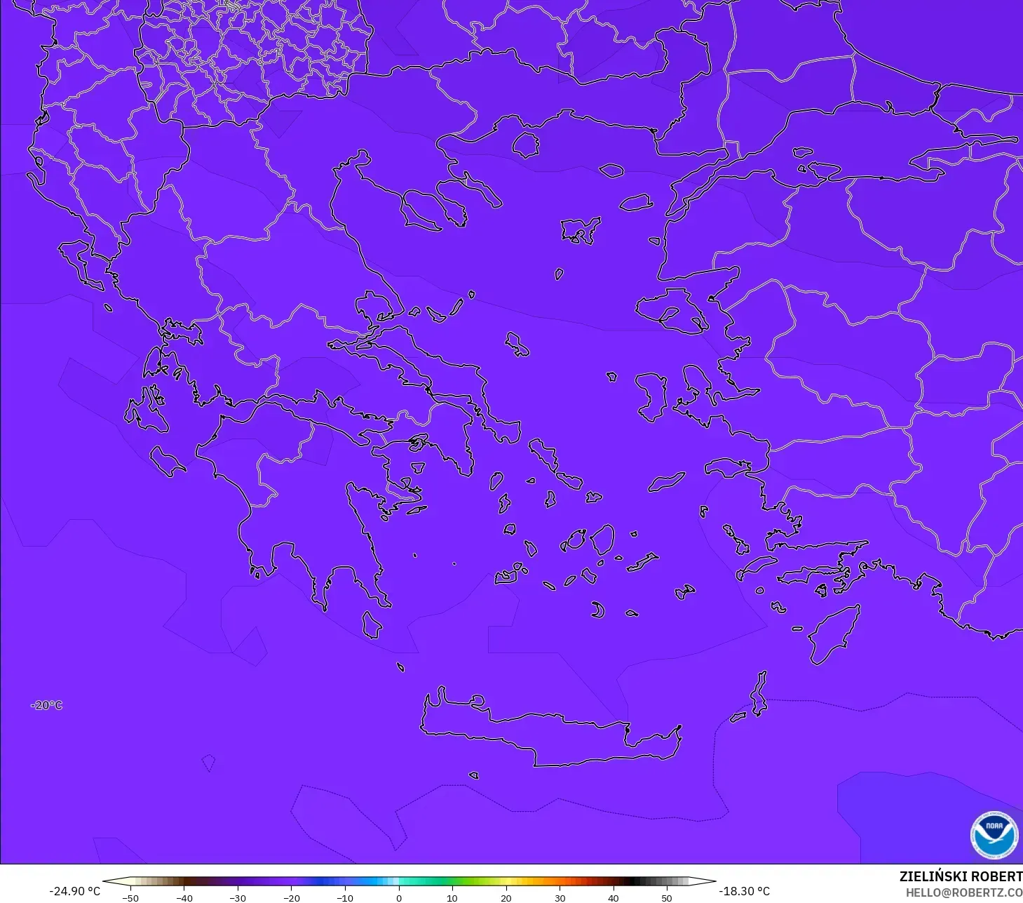 GFS modelo - Grécia, Temperatura a 500 hPa