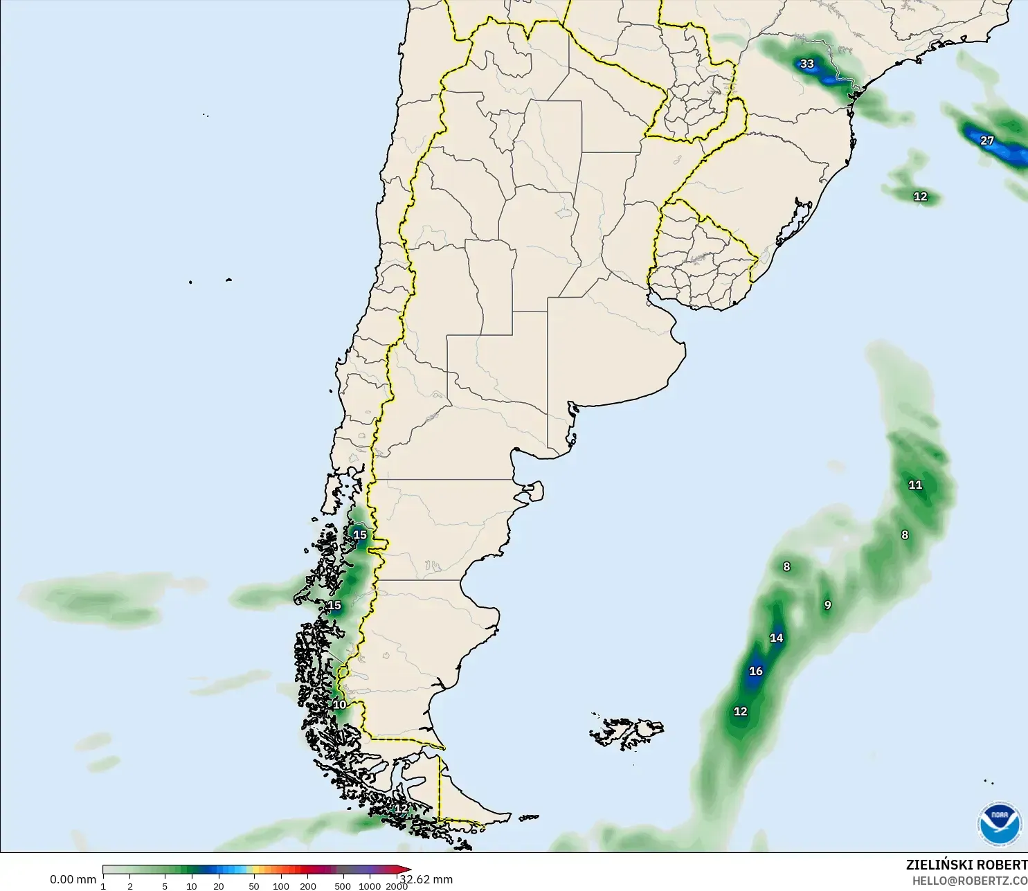 GFS modelo - Argentina, Acúmulo de precipitação