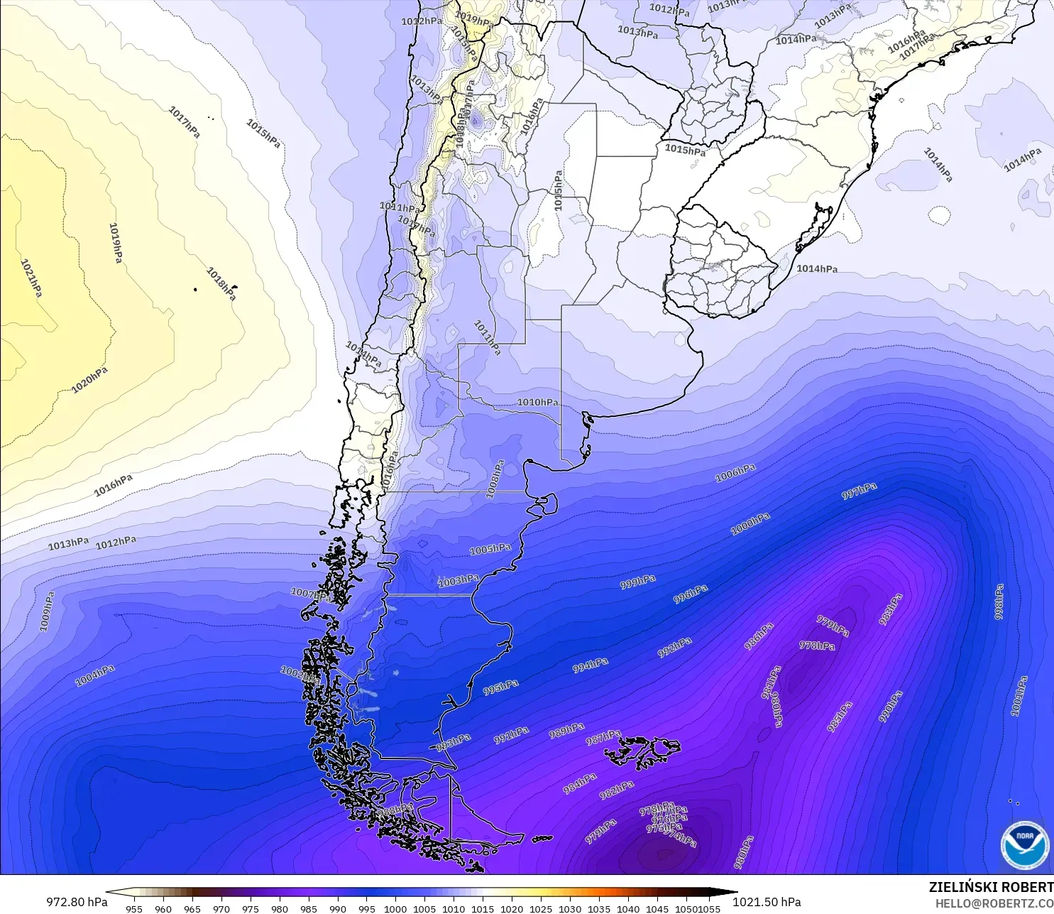 GFS modelo - Argentina, Pressão