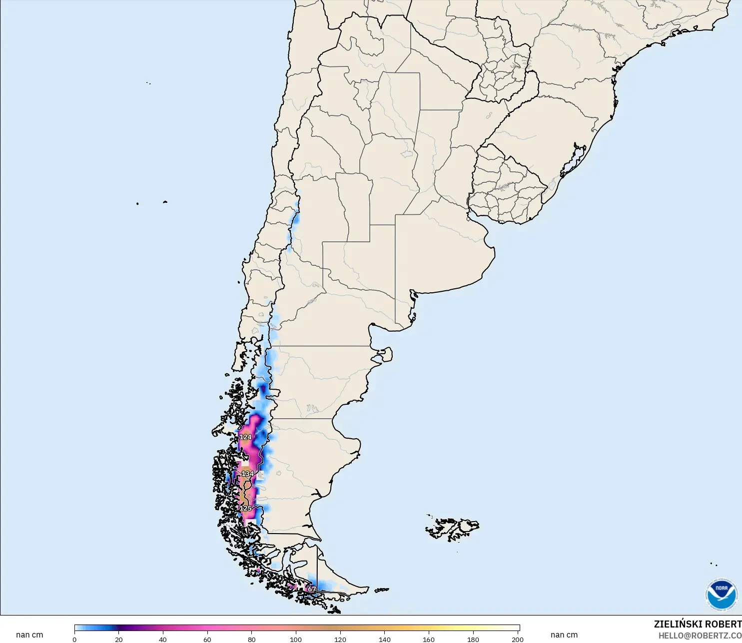 GFS modelo - Argentina, Profundidade da neve