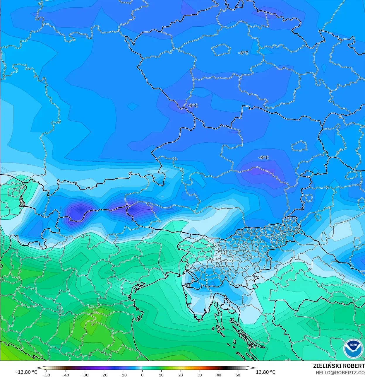GFS modelo - Áustria, Ponto de orvalho a 2 m