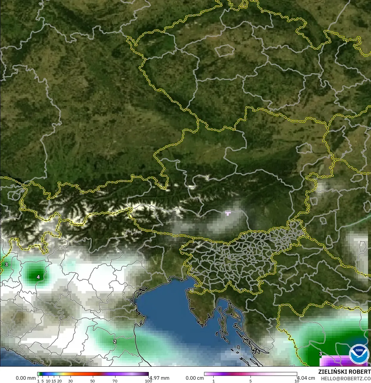 GFS modelo - Áustria, Precipitação, nuvens e pressão