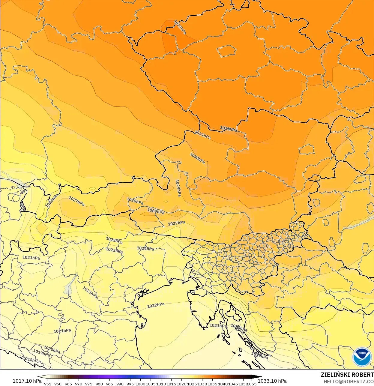 GFS modelo - Áustria, Pressão