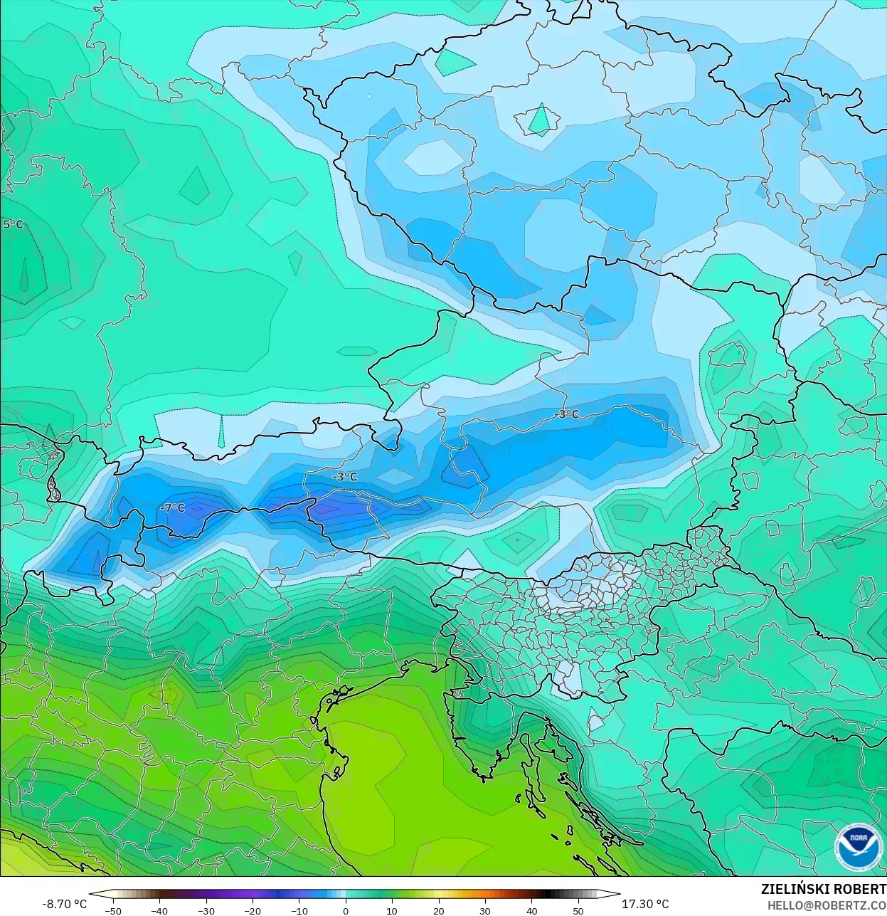 GFS modelo - Áustria, Temperatura a 2 m