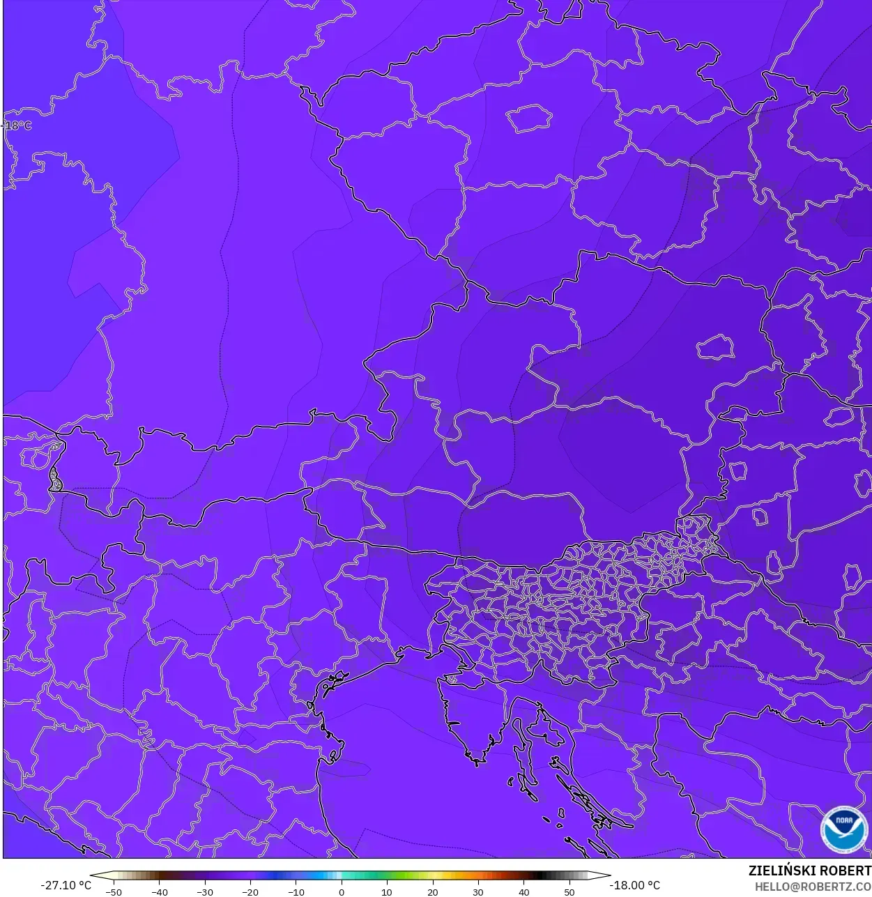 GFS modelo - Áustria, Temperatura a 500 hPa