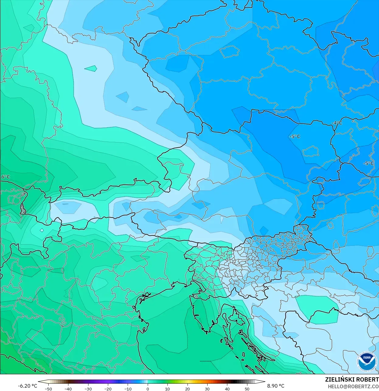 GFS modelo - Áustria, Temperatura a 850 hPa