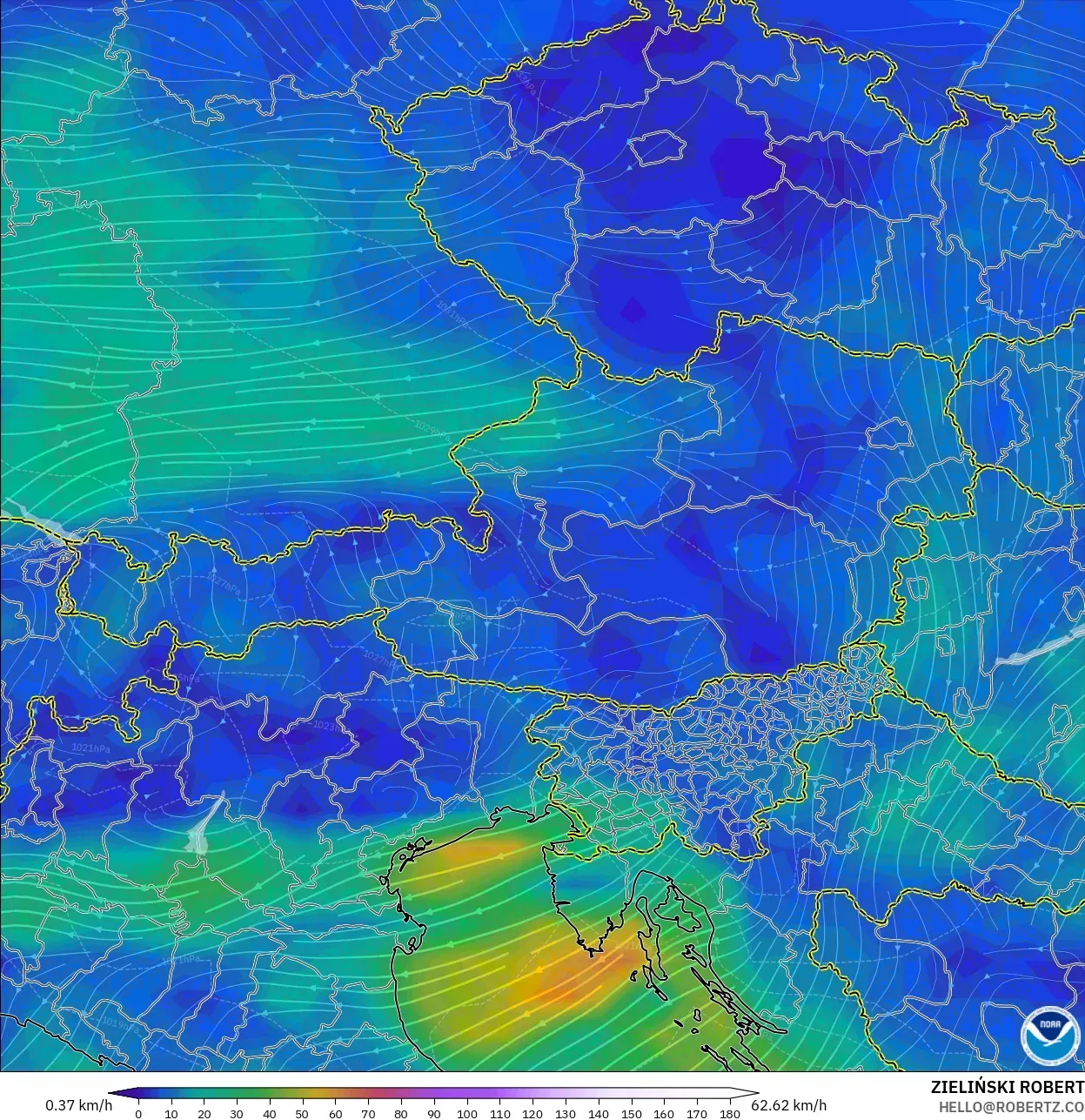 GFS modelo - Áustria, Vento a 10 m