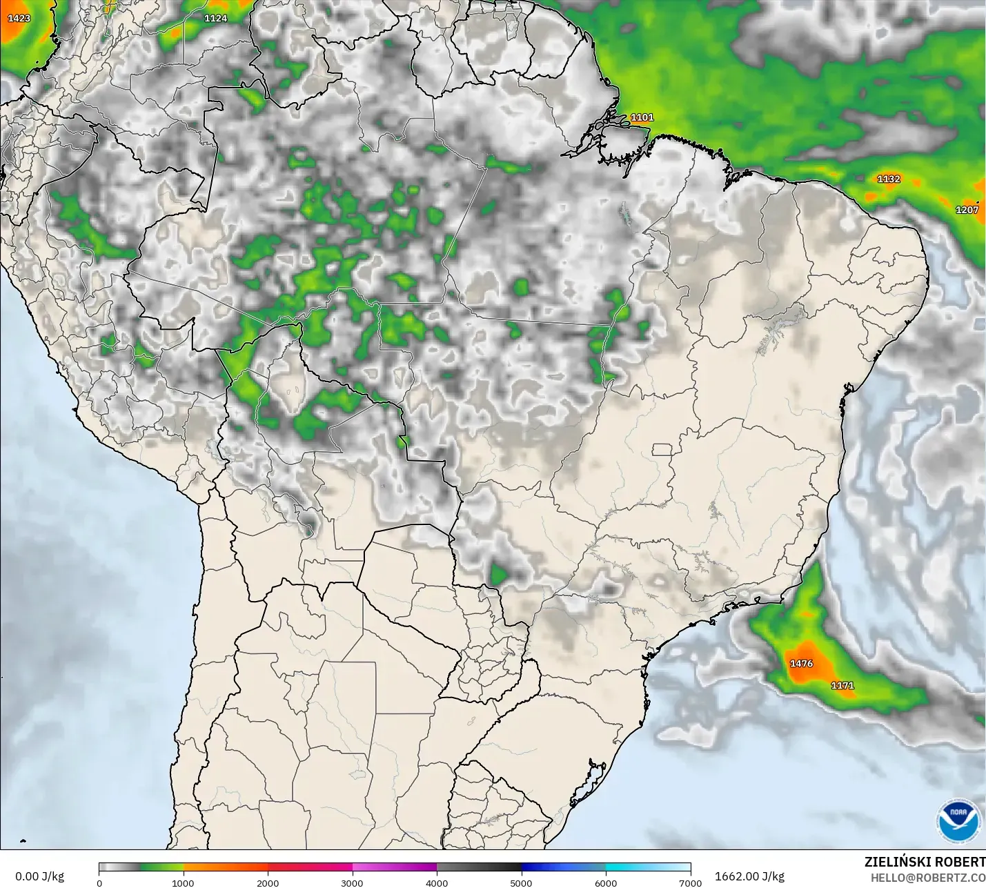 GFS modelo - Brasil, CAPE