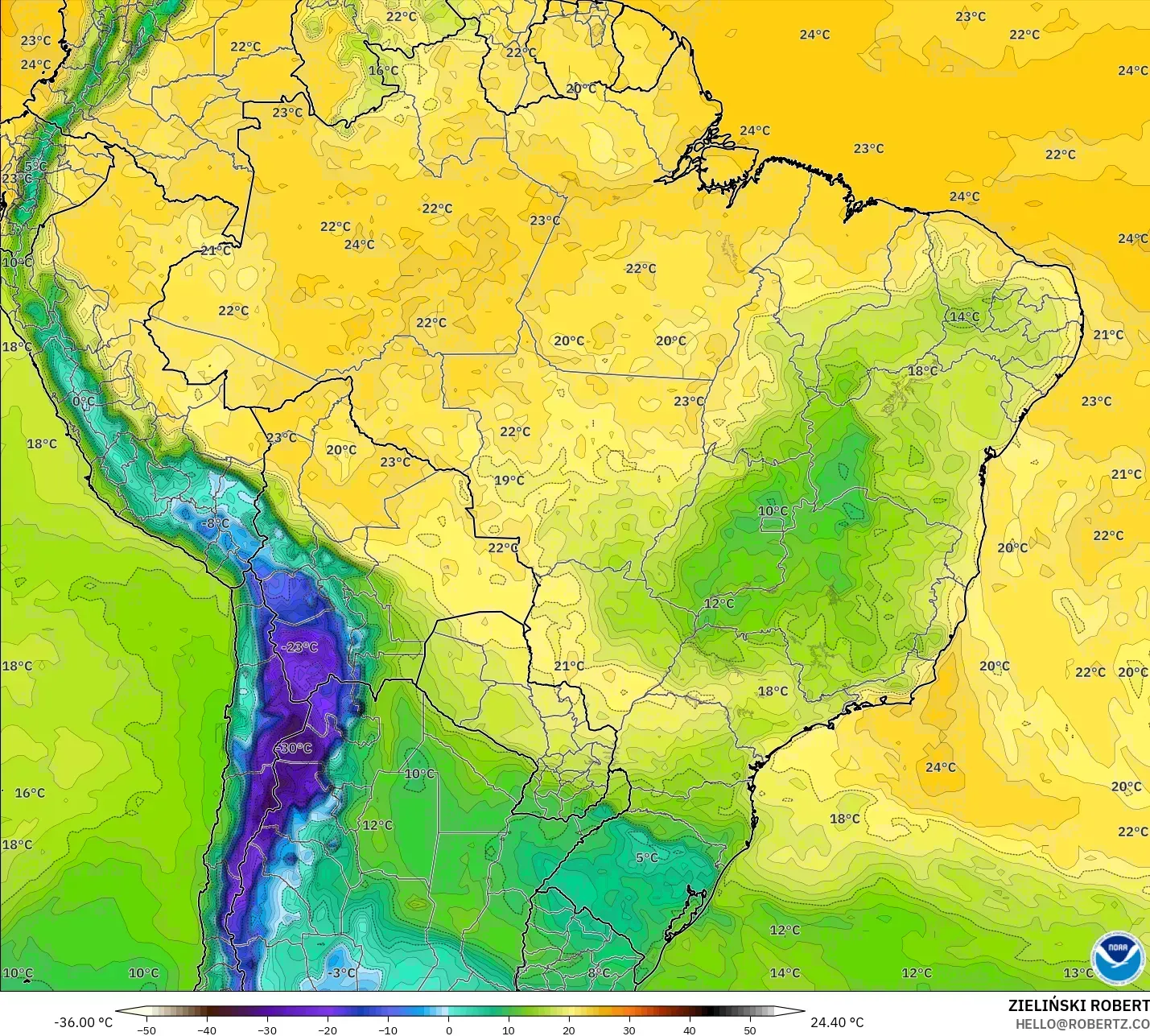 GFS modelo - Brasil, Ponto de orvalho a 2 m