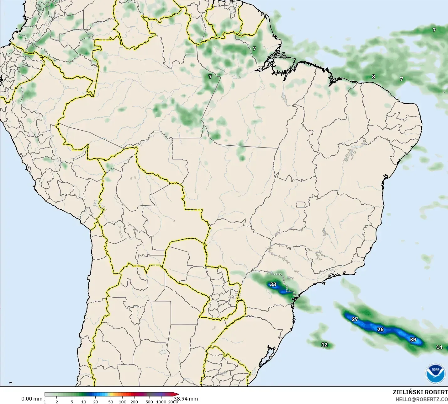 GFS modelo - Brasil, Acúmulo de precipitação