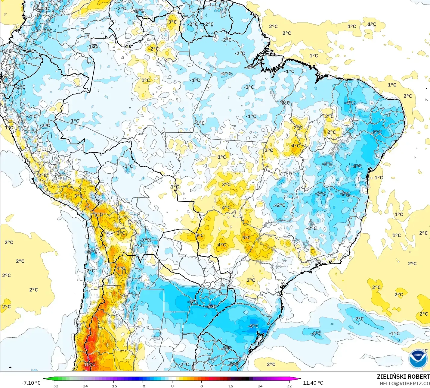 GFS modelo - Brasil, Anomalia de temperatura a 2 m